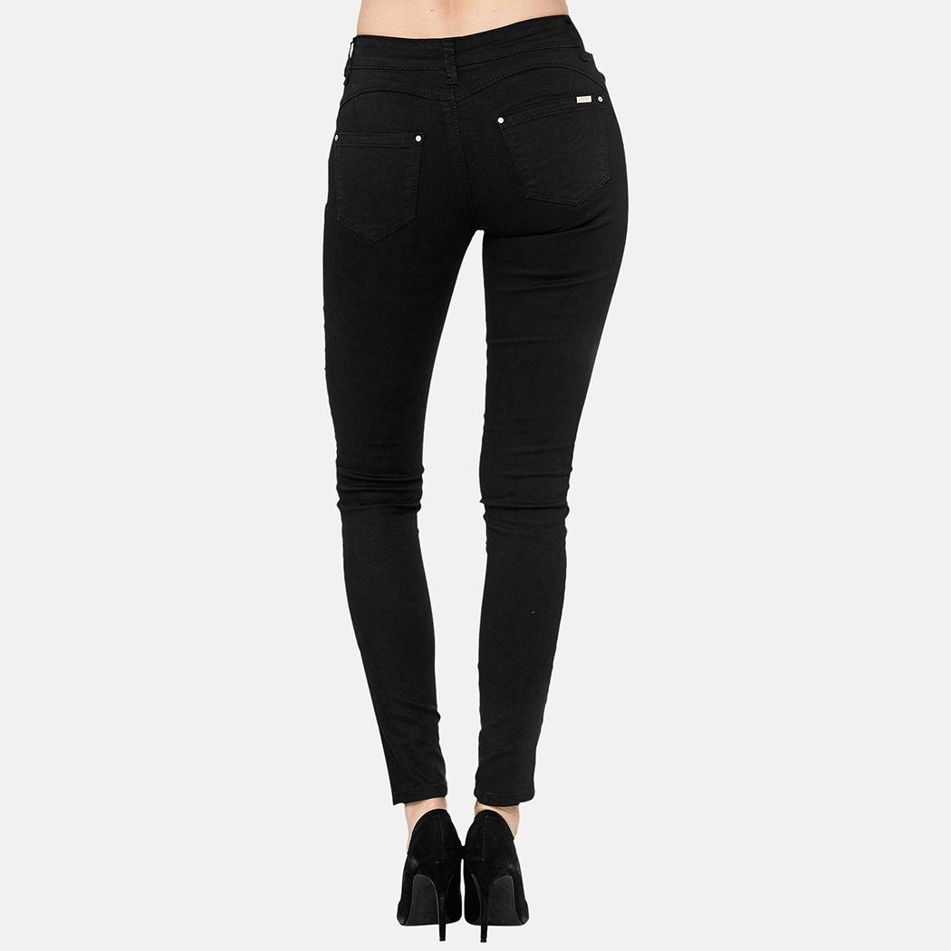 Damen Elara Slim-fit-Jeans Hose Stretch Schwarz (1-tlg) Up Push Elara Jeans