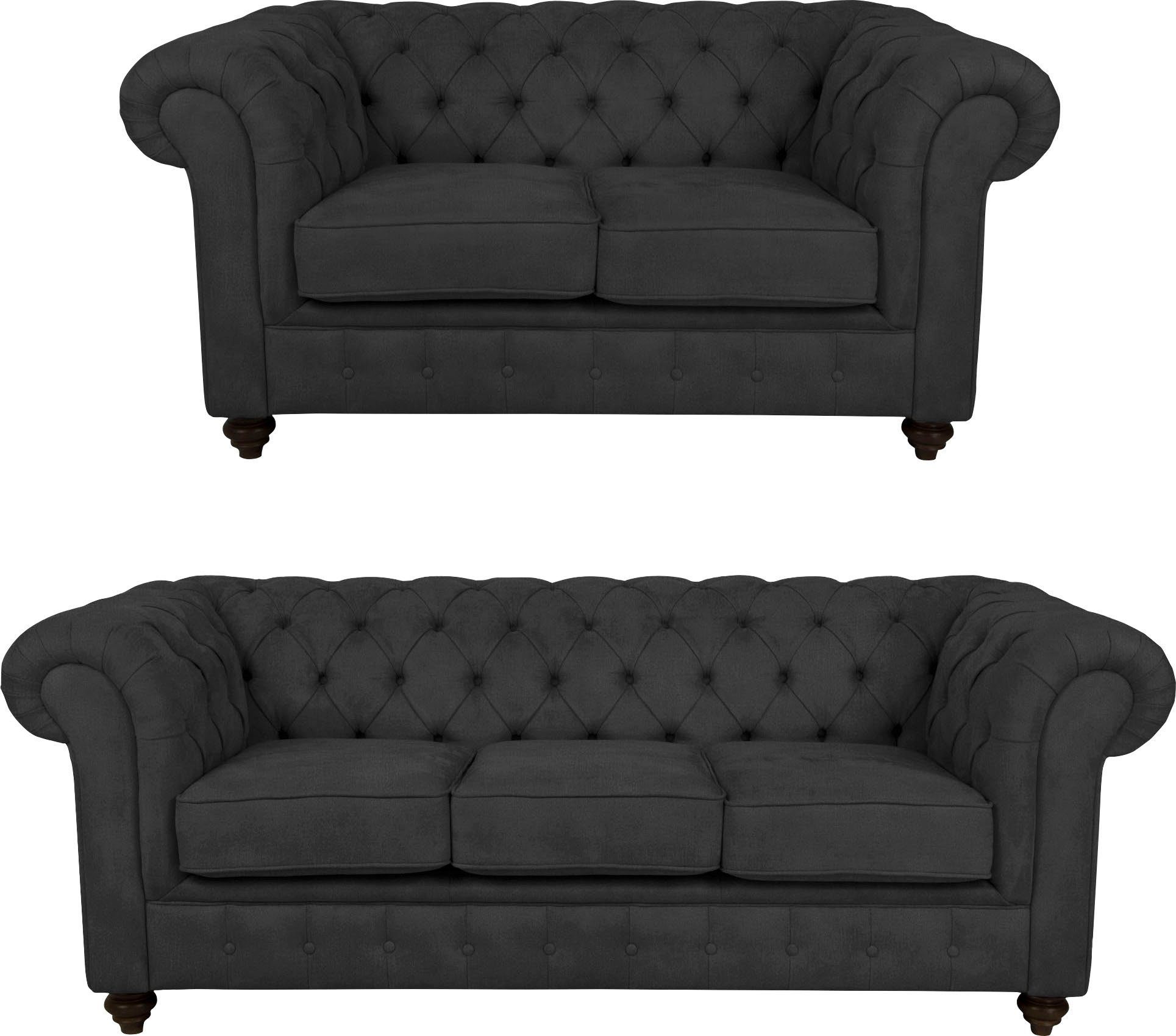 Home affaire Sitzgruppe Duc, Bestehend aus 2-Sitzer und 3-Sitzer, Knopfheft günstig online kaufen