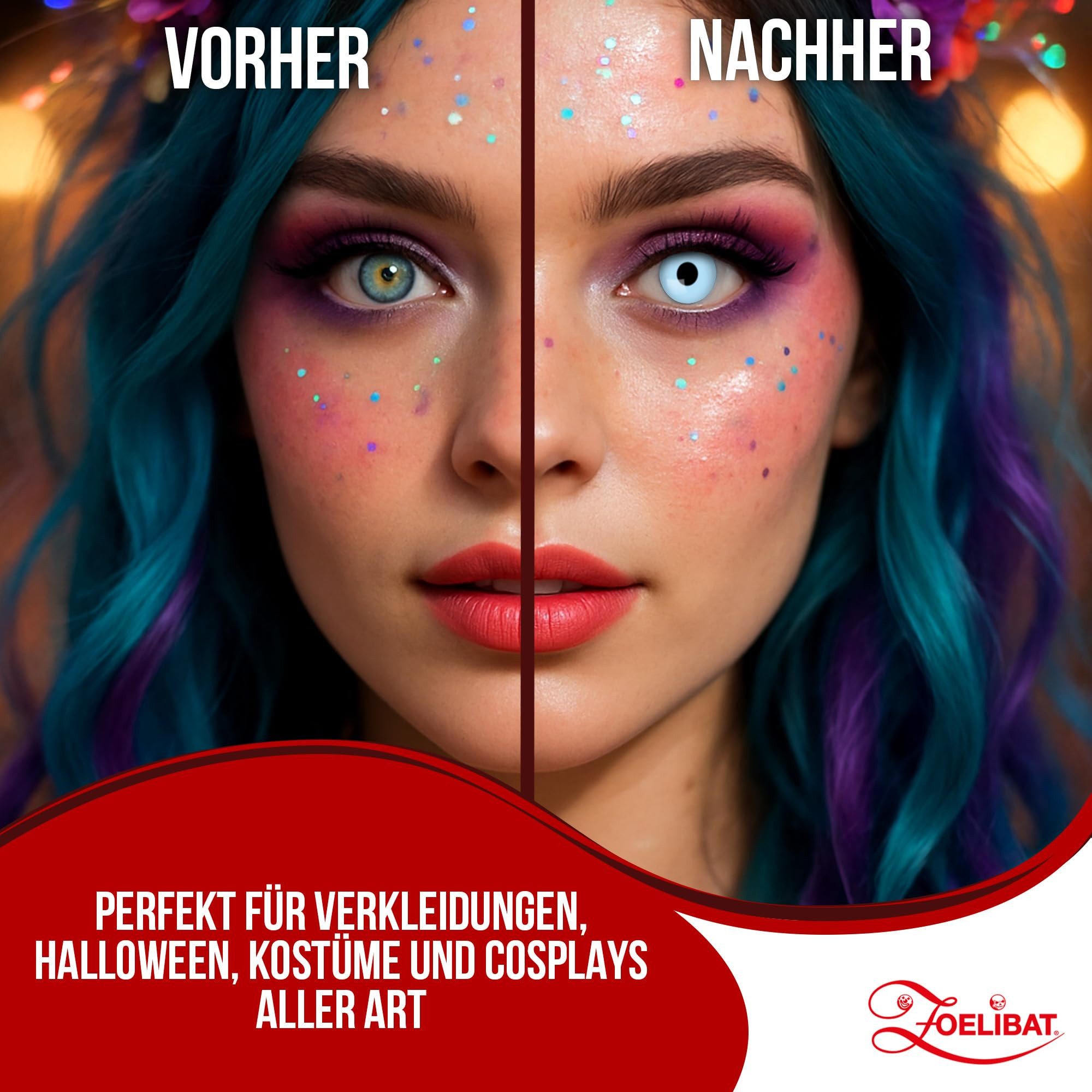 Eyecatcher Farblinsen Zoelibat Eyecatcher Wochen-Kontaktlinsen Ice Blue Wochenlinsen Linsen, auffällige Farben für Horror, Gothic, Fantasy, Cosplay Fans
