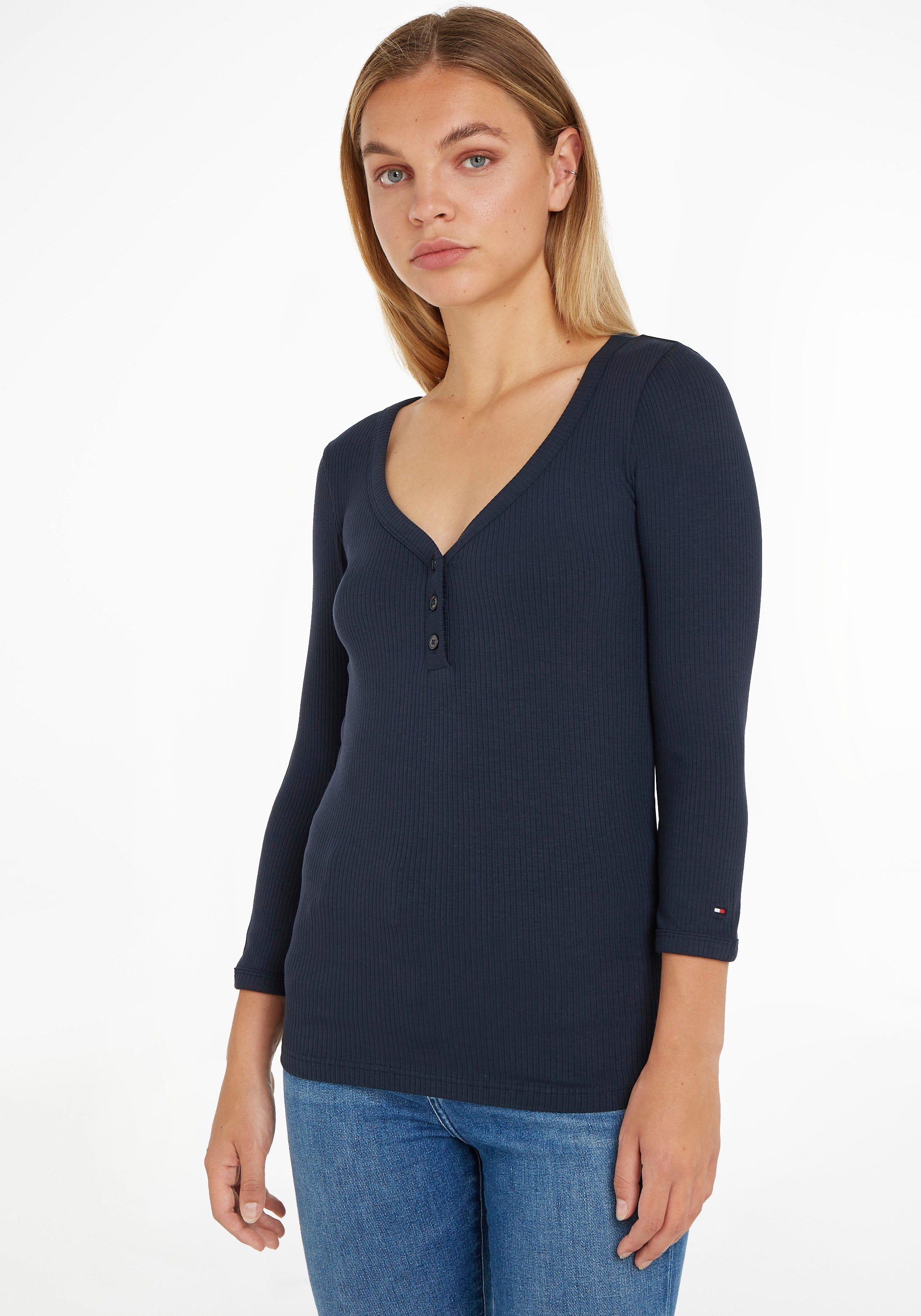 Tommy Hilfiger 3/4-Arm-Shirt SLIM 5X2 RIB HENLEY 3/4 mit drei Zierknöpfen  am Ausschnitt