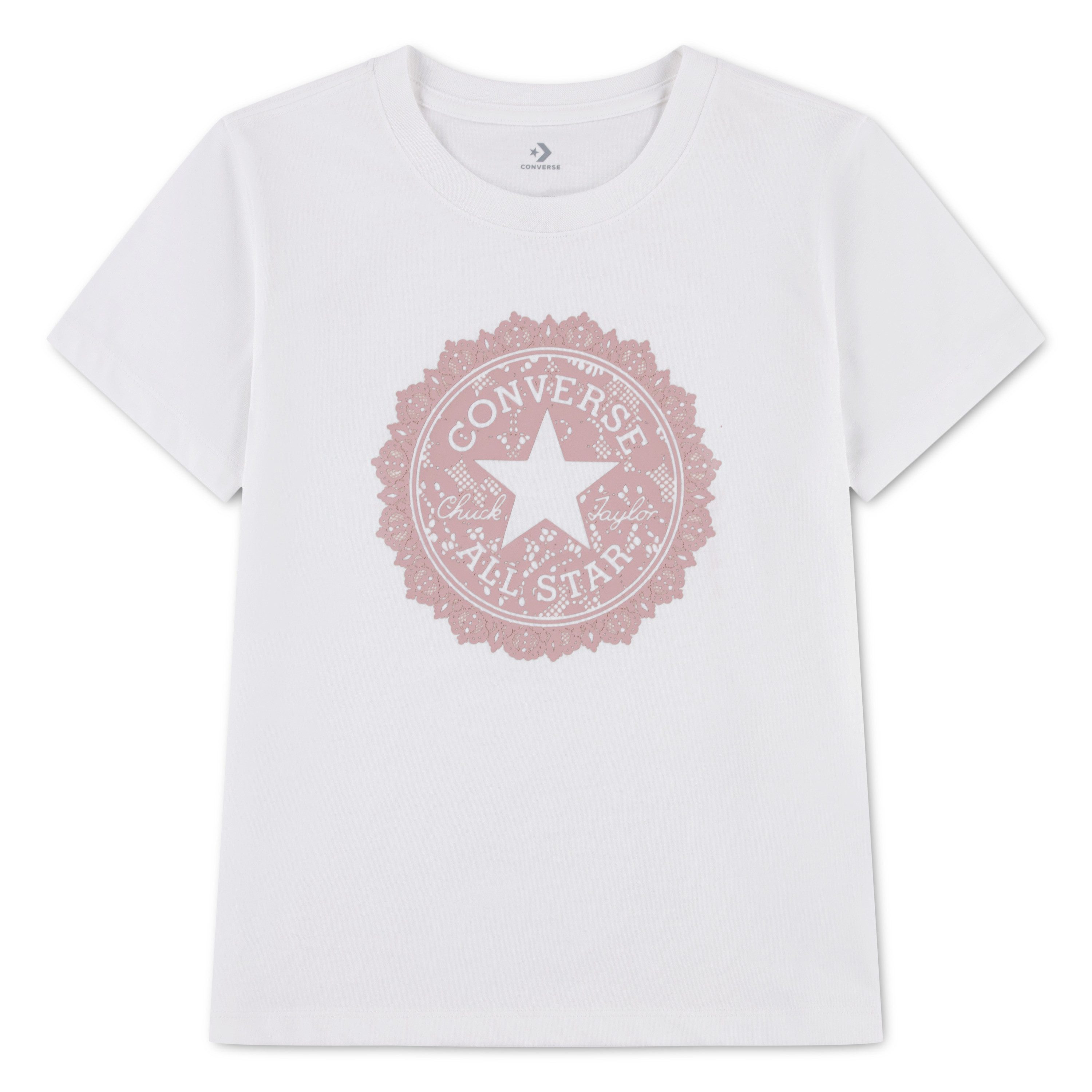 Converse T-Shirt CNVG BOWS & LACE GRAPHIC TEE mit geripptem Rundhalsausschnitt, aus weichem Jersey-Material
