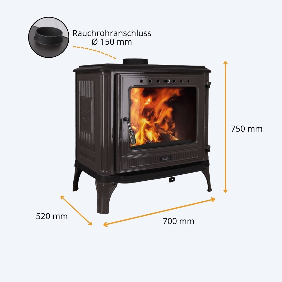 365 Kaminofen 365® Ferrox 75 grau emailliert 10,5 kW Gusseisen A+, 10,5 kW
