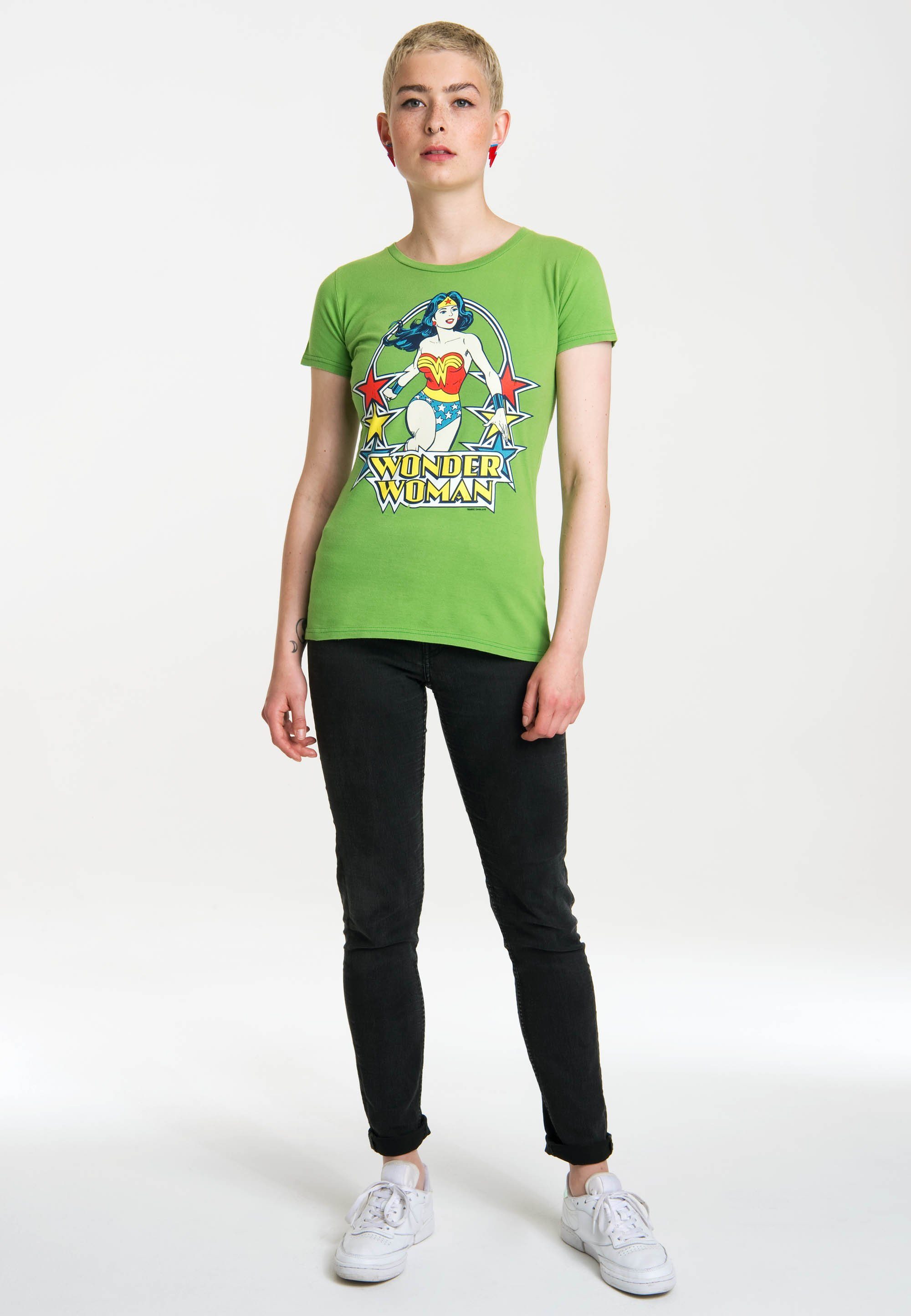 LOGOSHIRT T-Shirt Wonder Woman Stars mit auffälligem Retro-Print