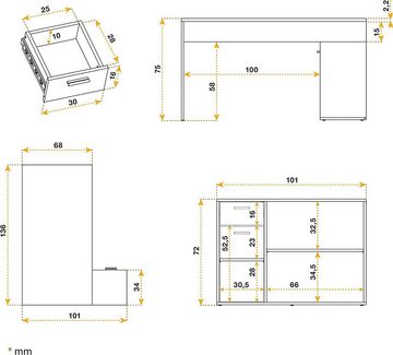 RICOO Eckschreibtisch WM083-PL, kleiner Schreibtisch Bürotisch Ecke für Kinder & Erwachsene in L Form