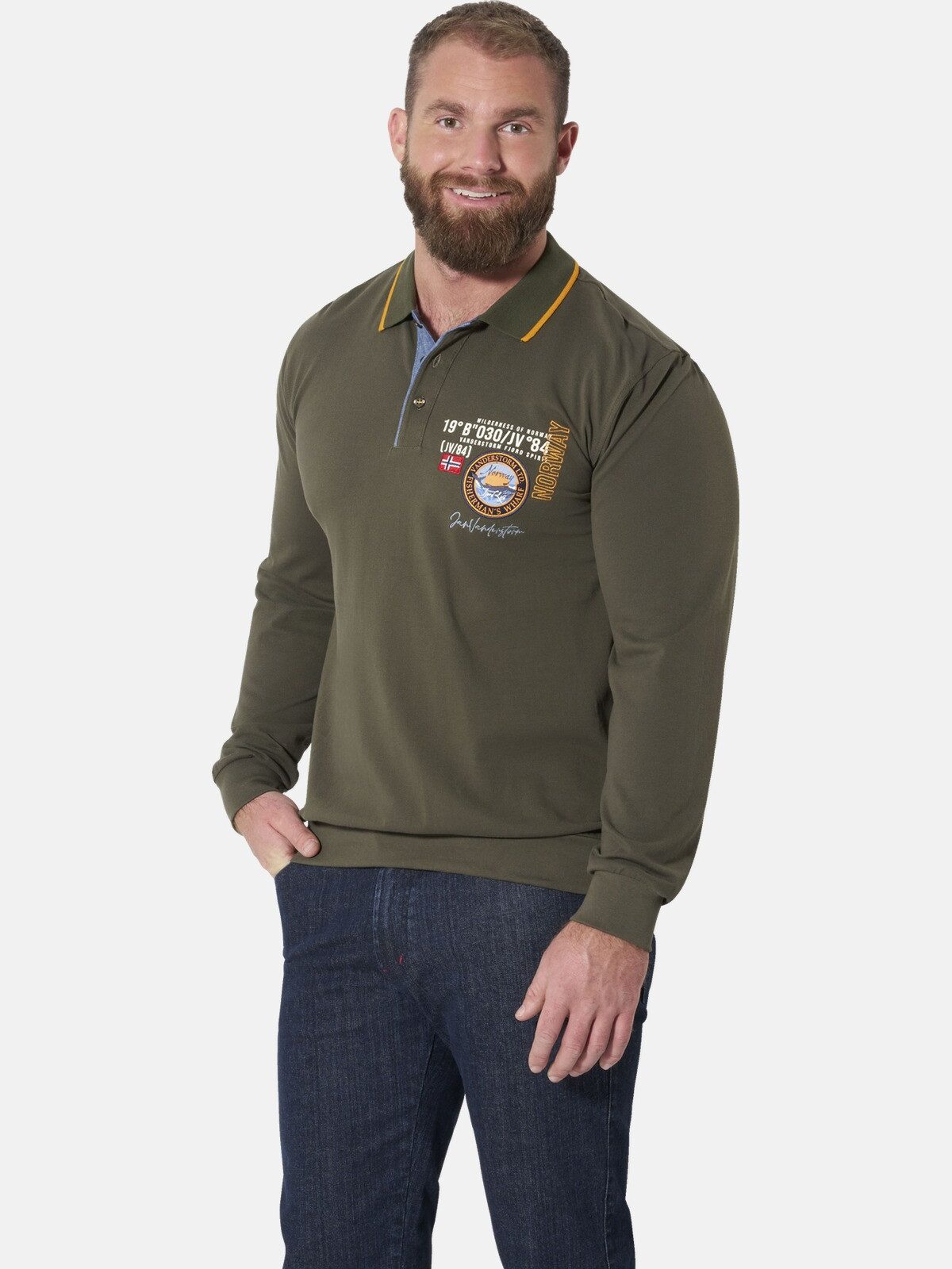 Jan Vanderstorm Langarm-Poloshirt LOKI mit Flachstrickkragen