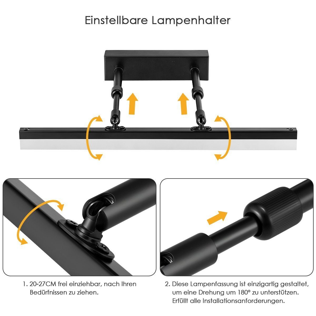 Spiegellampe Badlampe 40cm Schminklicht Einstellbar Badlampe LED LED 9W Dimmbar, LETGOSPT Schminklicht LED Spiegelleuchte IP44,