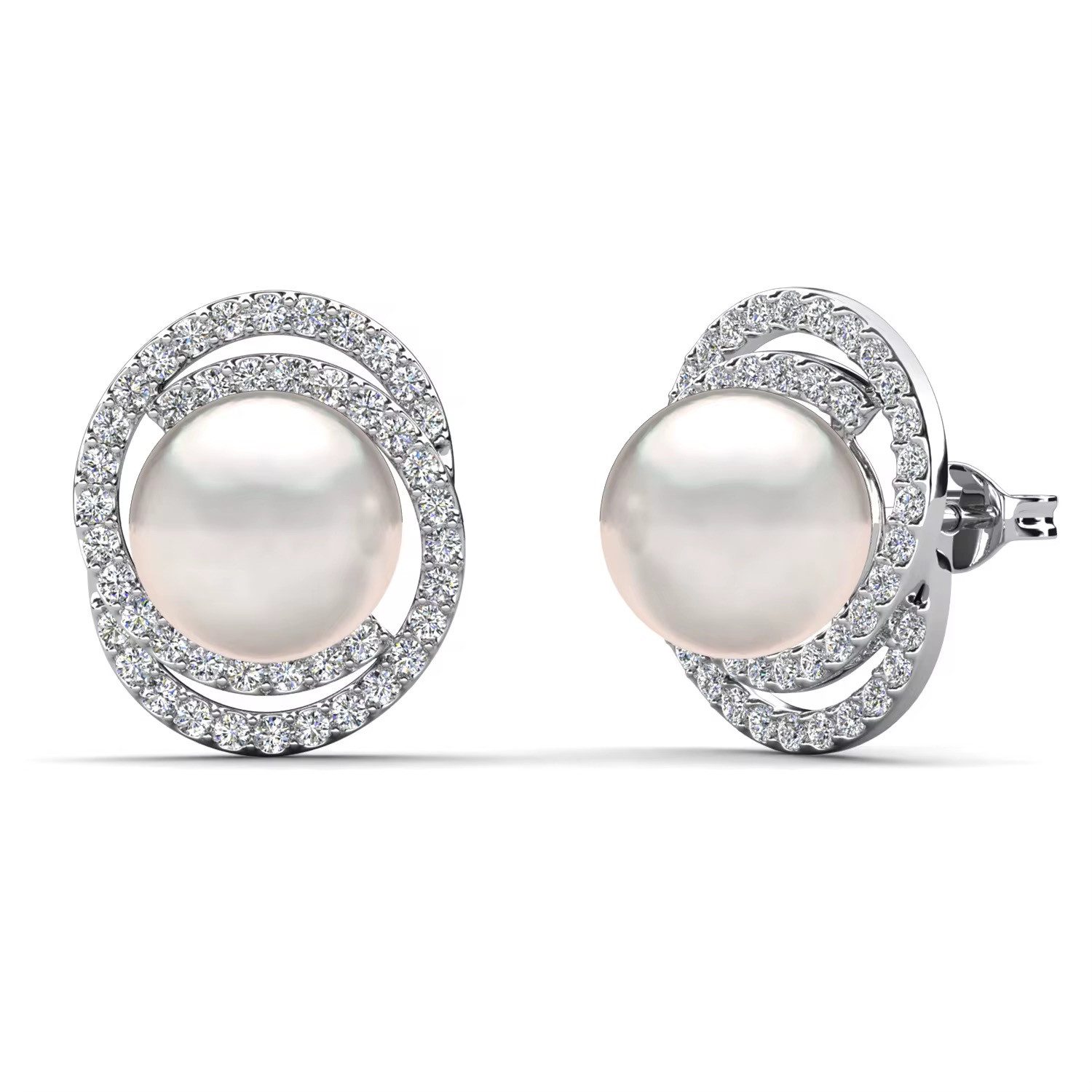 ROUGEMONT Perlenohrringe Extravagante Damen Perlen Ohrstecker mit Zirkonia Besatz 8mm, Hypoallergen für empfindliche Haut