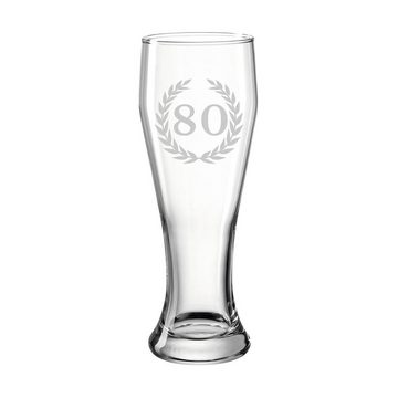 LUXENTU Bierglas 80. Jubiläum Weizenbierglas mit Gravur 0,5 l, Glas
