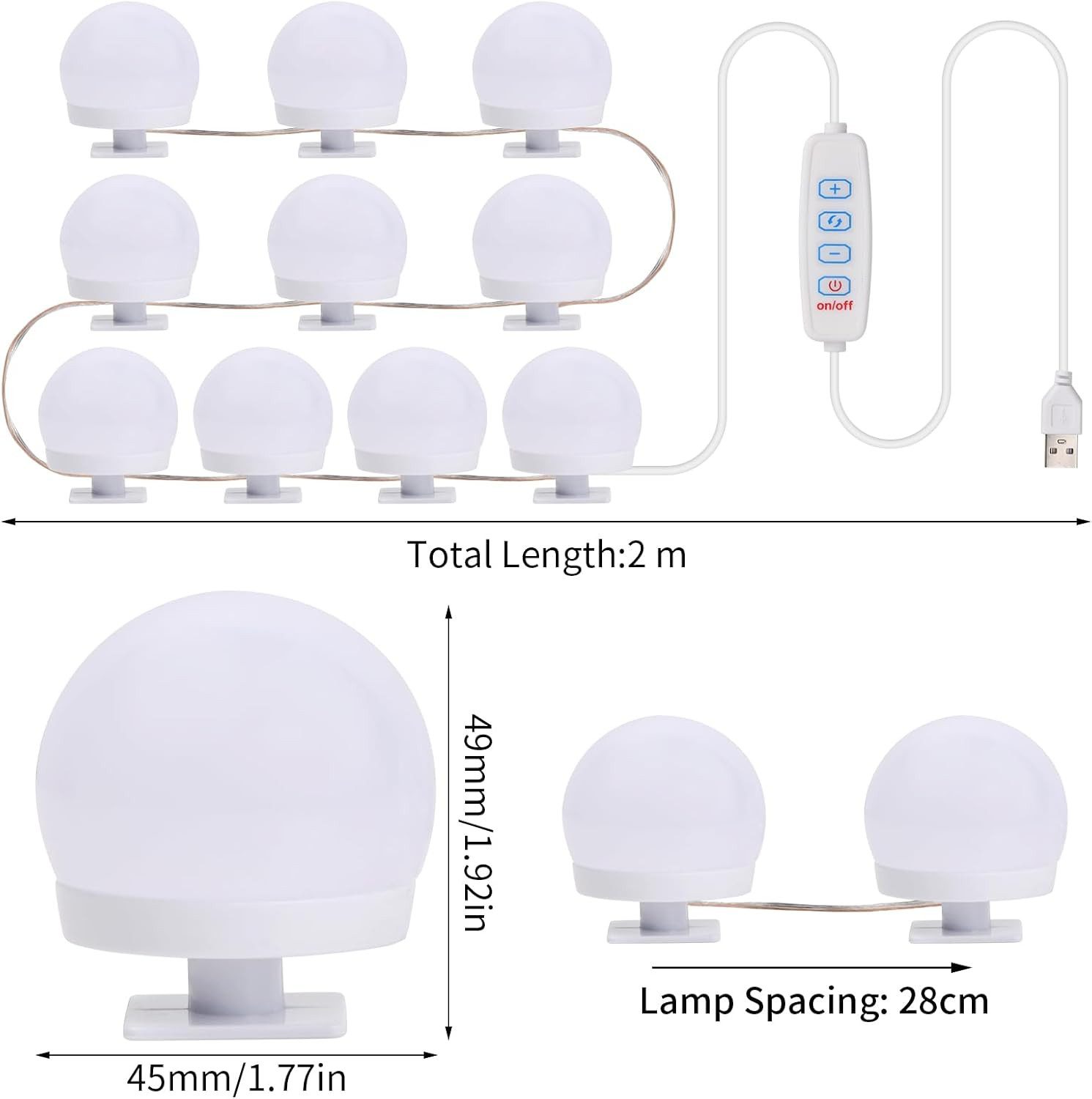 FELIXLEO Schminkspiegel 10 LED Spiegelleuchte 3 Farbe Hollywood Schminklicht Spiegellampe – Bild 3 von 5