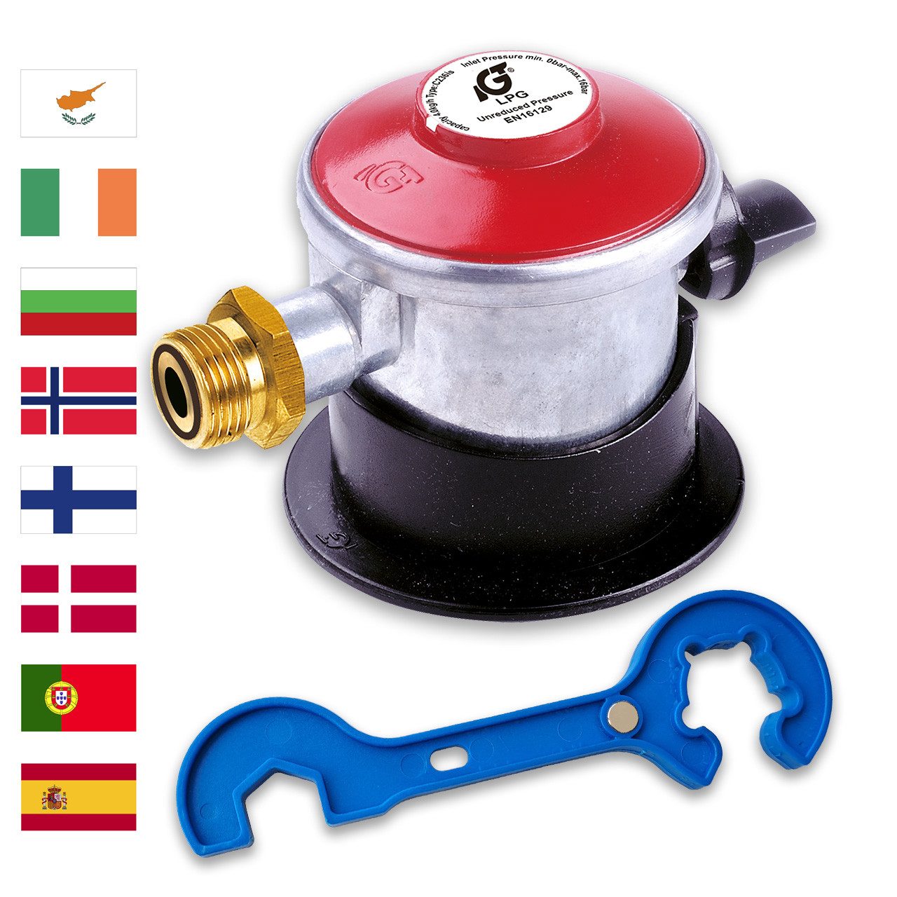 Druckminderer Adapter für ausländische Gasflaschen in Spanien Portugal uvm.