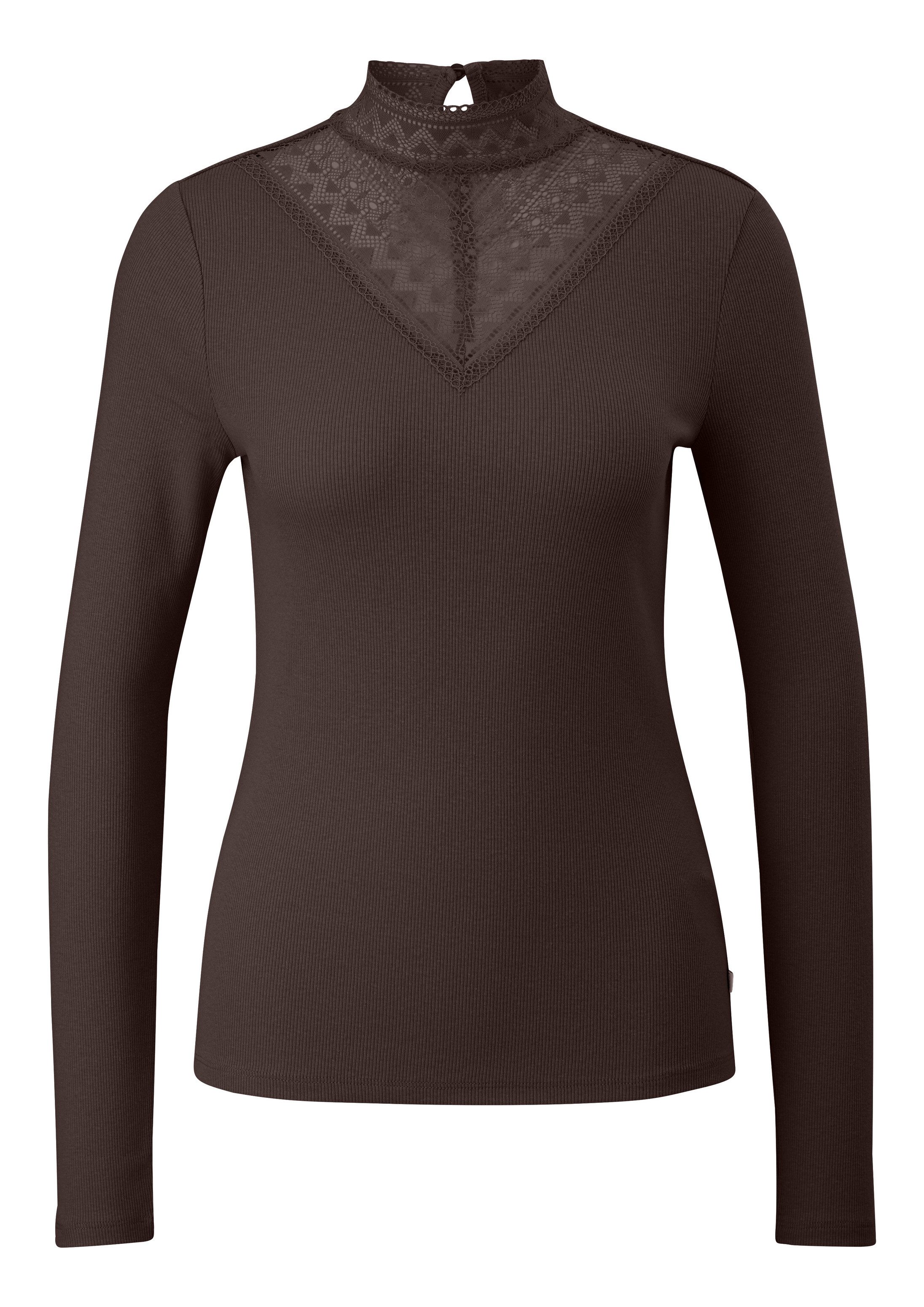 QS Langarmshirt T-Shirt Rippshirt mit Spitzeneinsatz und Stehkragen – Bild 2 von 5
