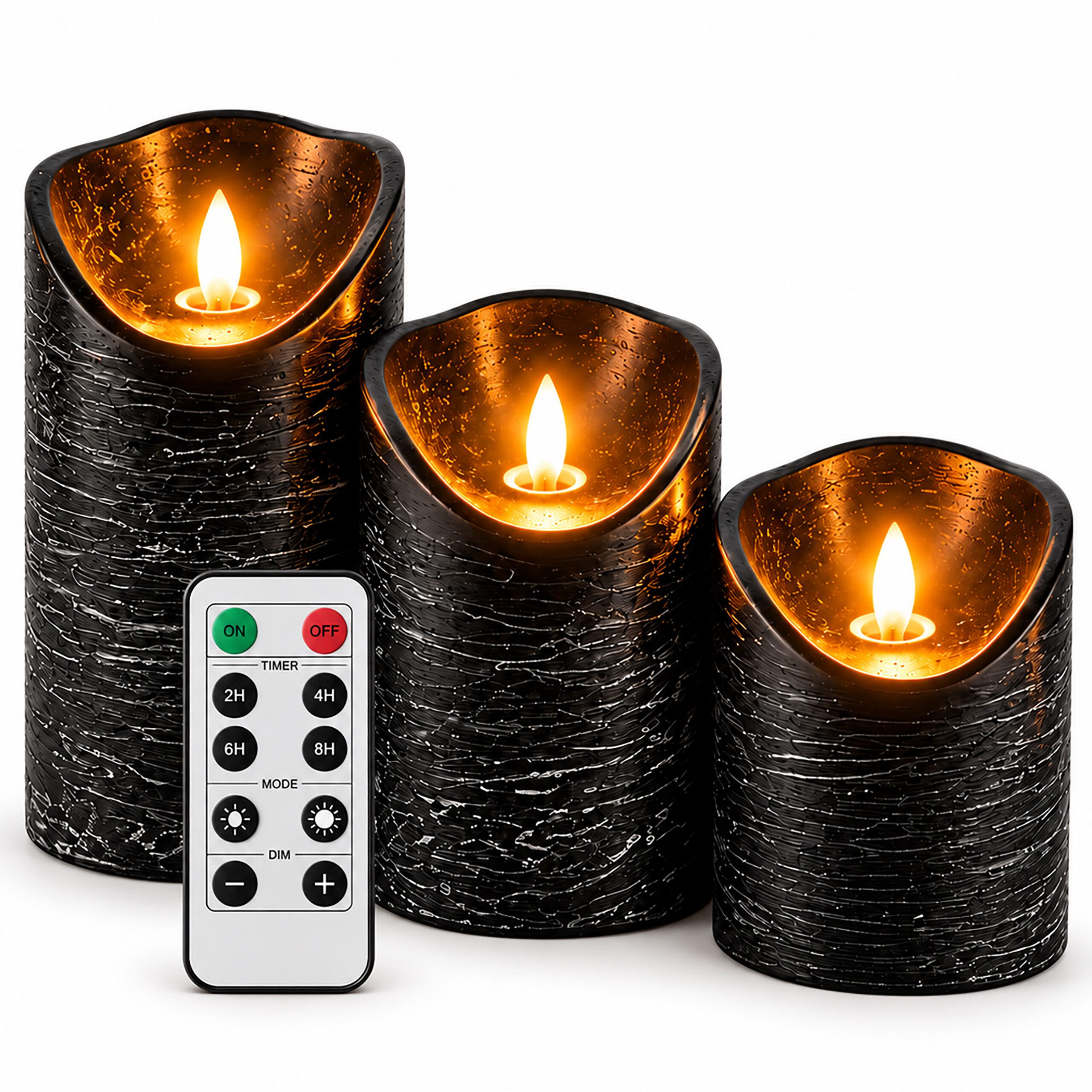 relaxdays LED-Kerze Marmorierte LED Kerzen 3er Set, LED, Warmweiß, schwarz