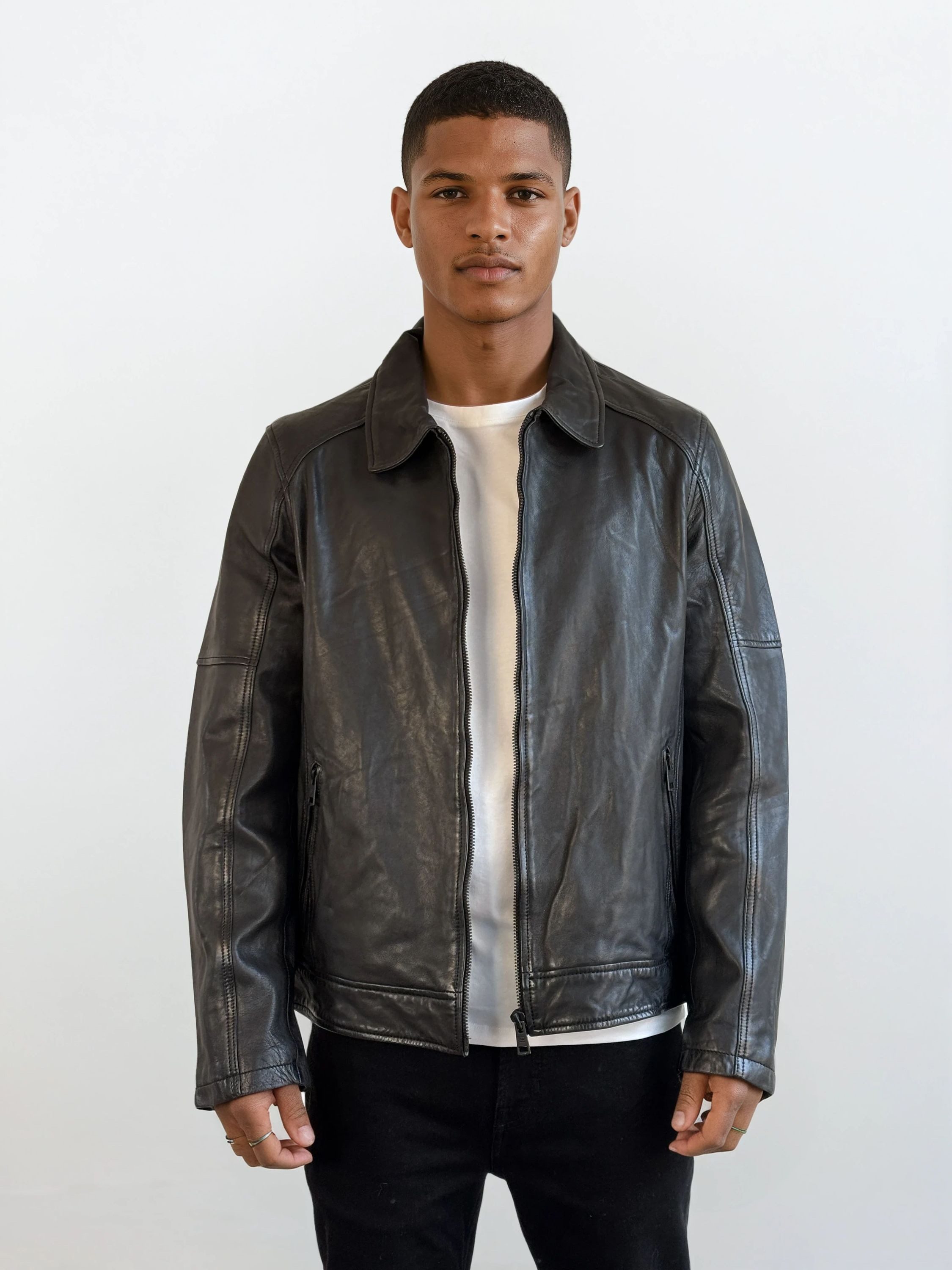 trueprodigy Lederjacke Gael Hemd-Stil mit Eingrifftaschen