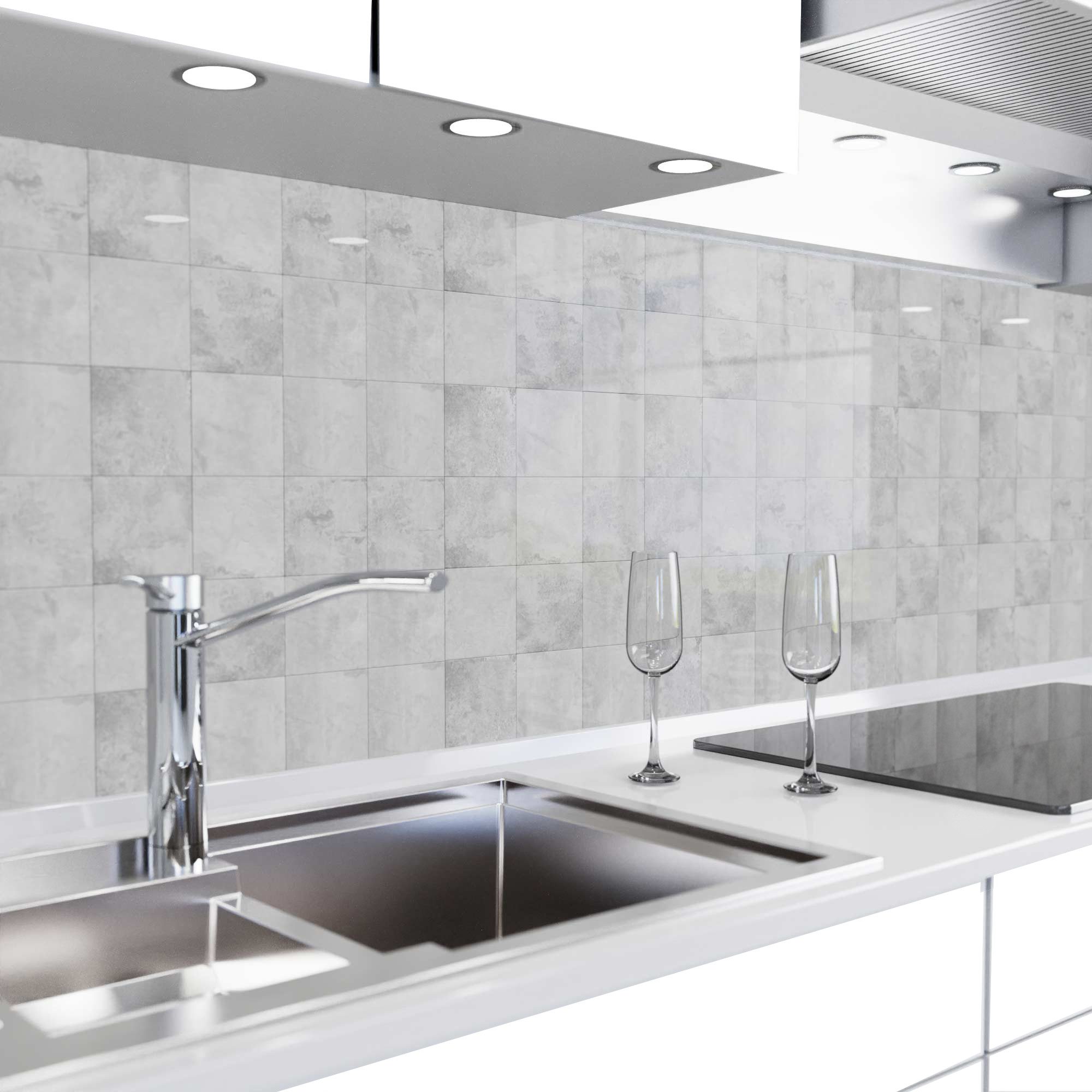 danario Küchenrückwand Folie selbstklebend, Glasoptik, Spritzschutz Küche, versteift & robust