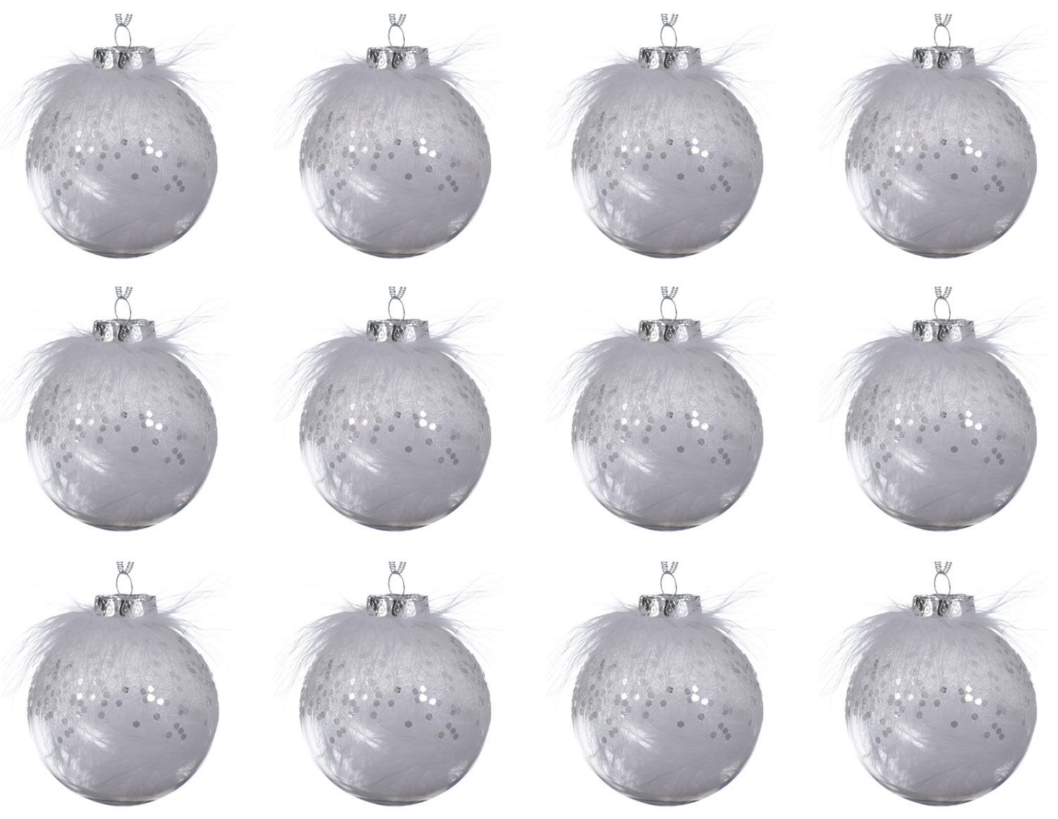 Kaemingk Weihnachtsbaumkugel, Weihnachtskugeln Kunststoff mit Federn 8cm klar transparent, 12er Set