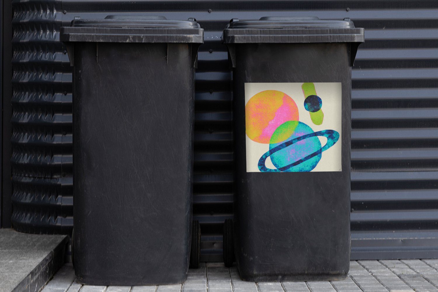 Neon Abfalbehälter St), Wandsticker Planeten Abstrakt (1 Mülleimer-aufkleber, Mülltonne, Container, Sticker, MuchoWow - - - Farbe