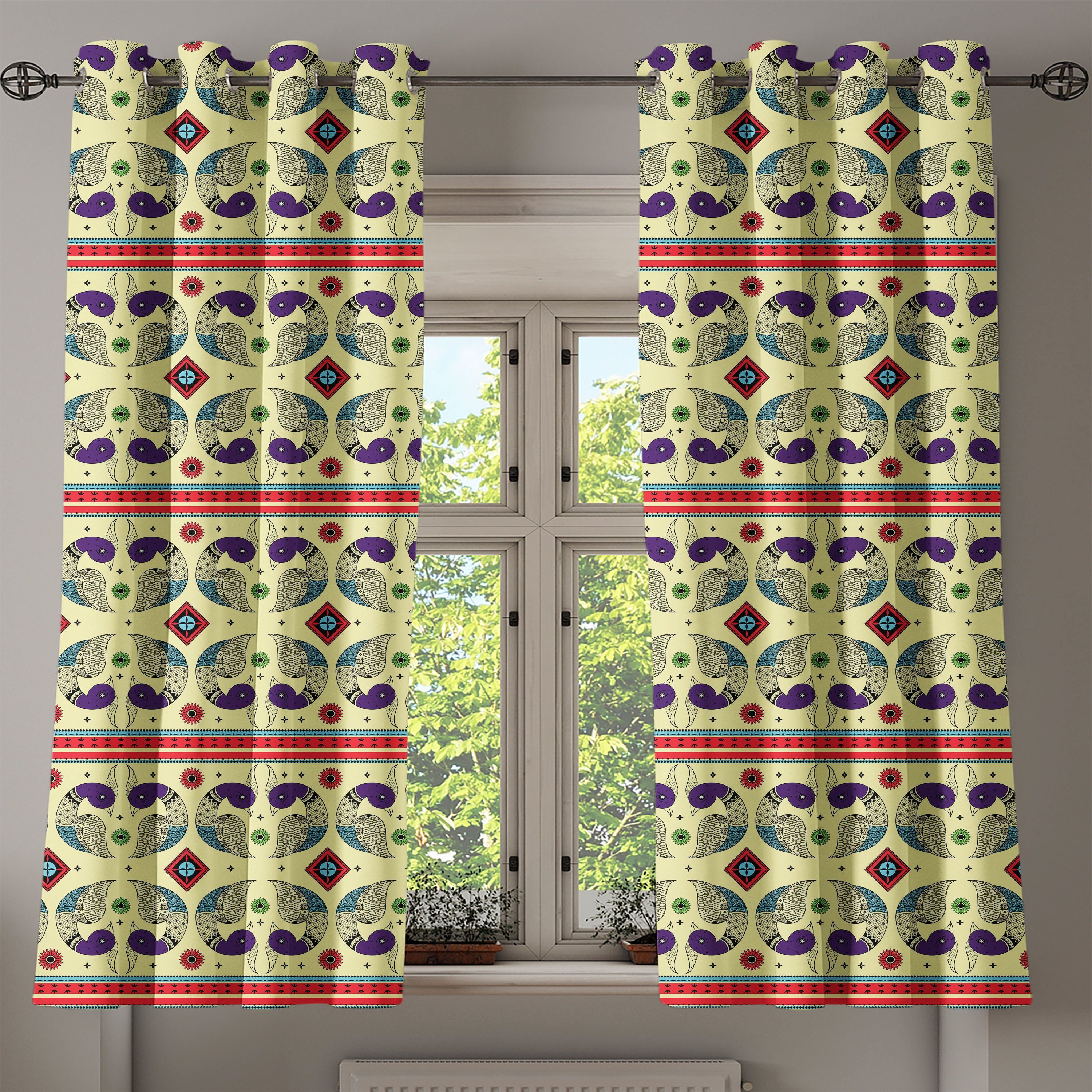 Gardine Dekorative 2-Panel-Fenstervorhänge für Schlafzimmer Pfau-Muster Wohnzimmer, Abakuhaus, Stammes