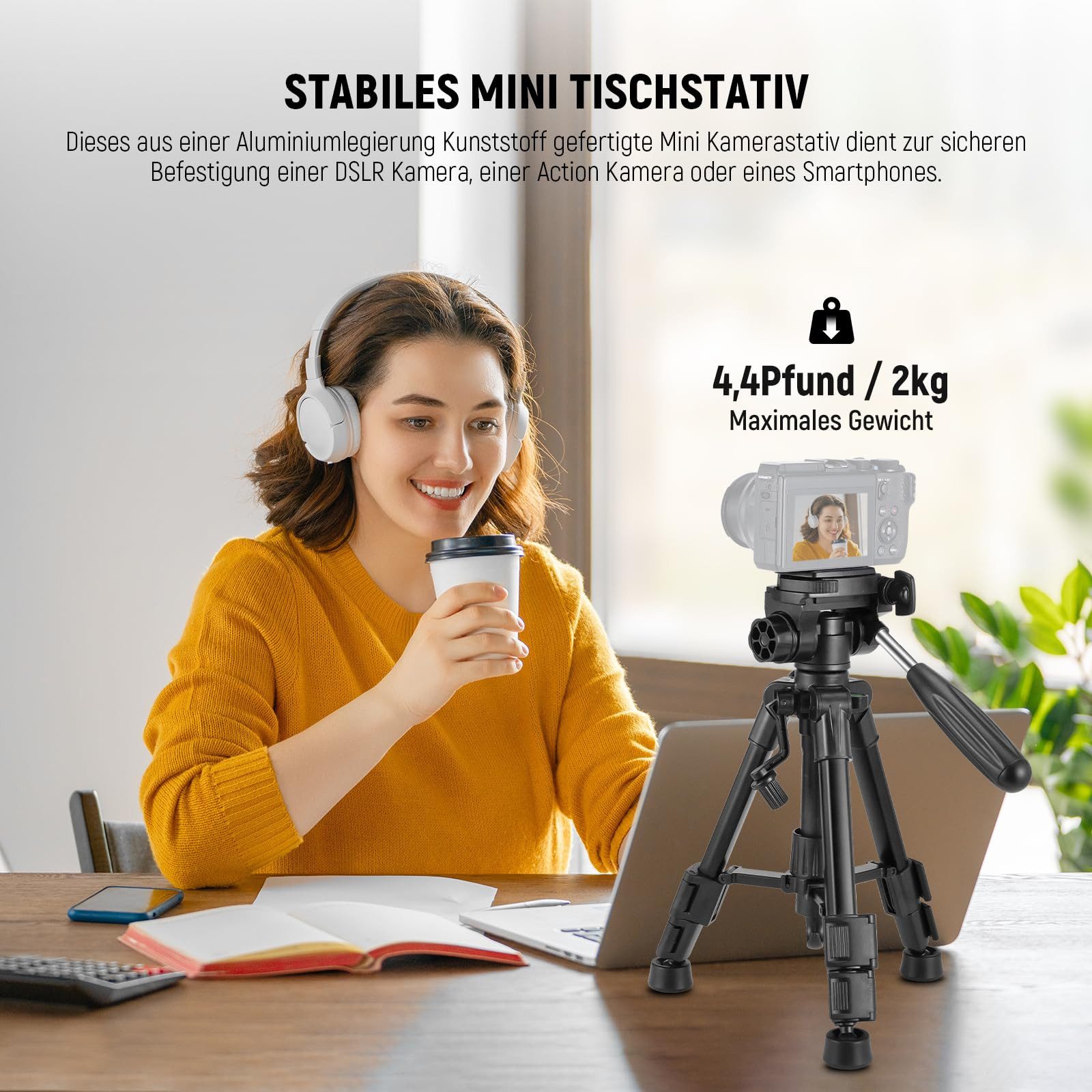 Neewer TP02 Mini Tischstativ für iPhone & DSLR Kameras Ministativ (höhenverstellbar von 32 bis 61.5 cm)