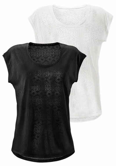 LASCANA T-Shirt (2er-Pack) Ausbrenner-Qualität mit leicht transparentem Ethno-Design