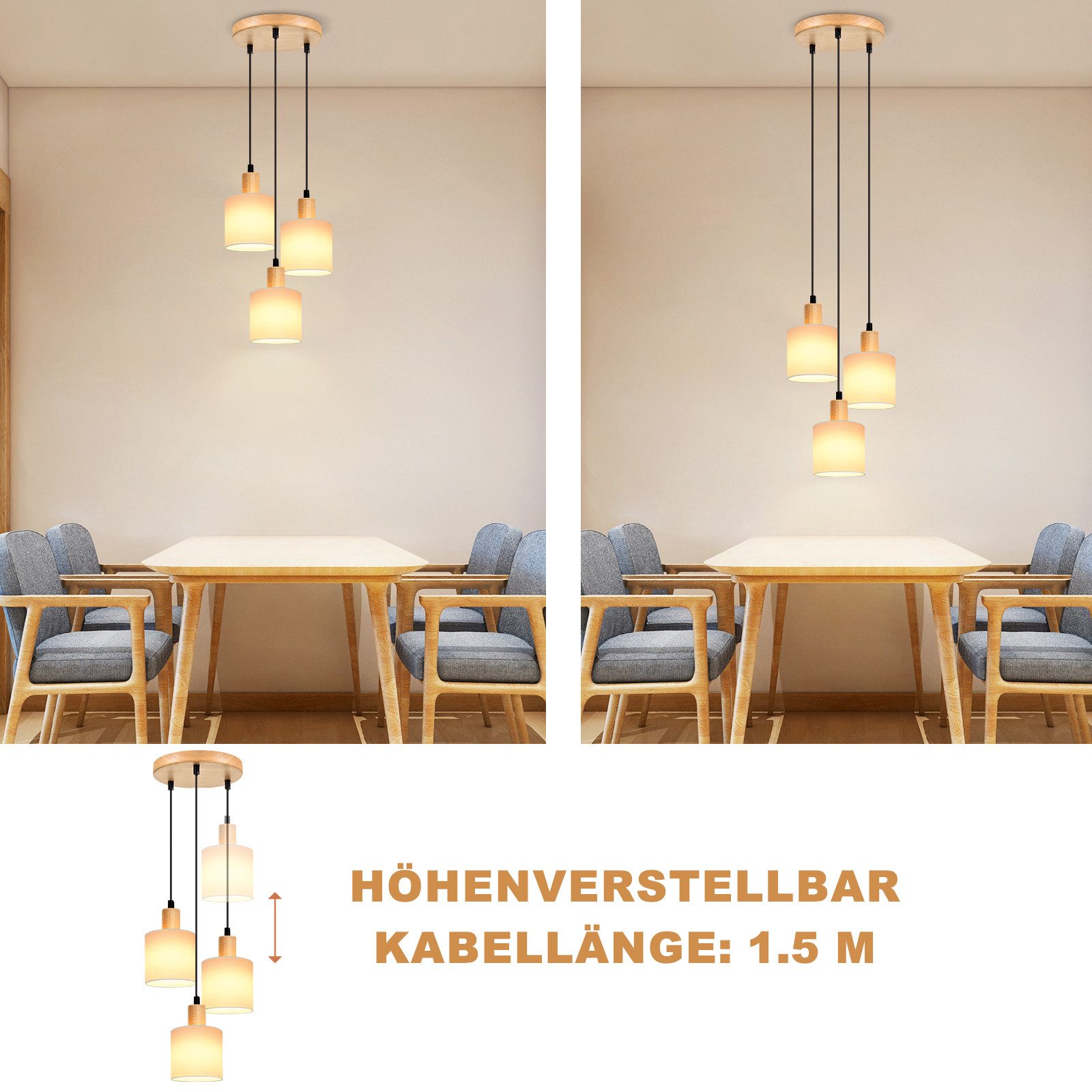 Nettlife Pendelleuchte Holz Esstischlampe Vintage 1/3 günstig online kaufen