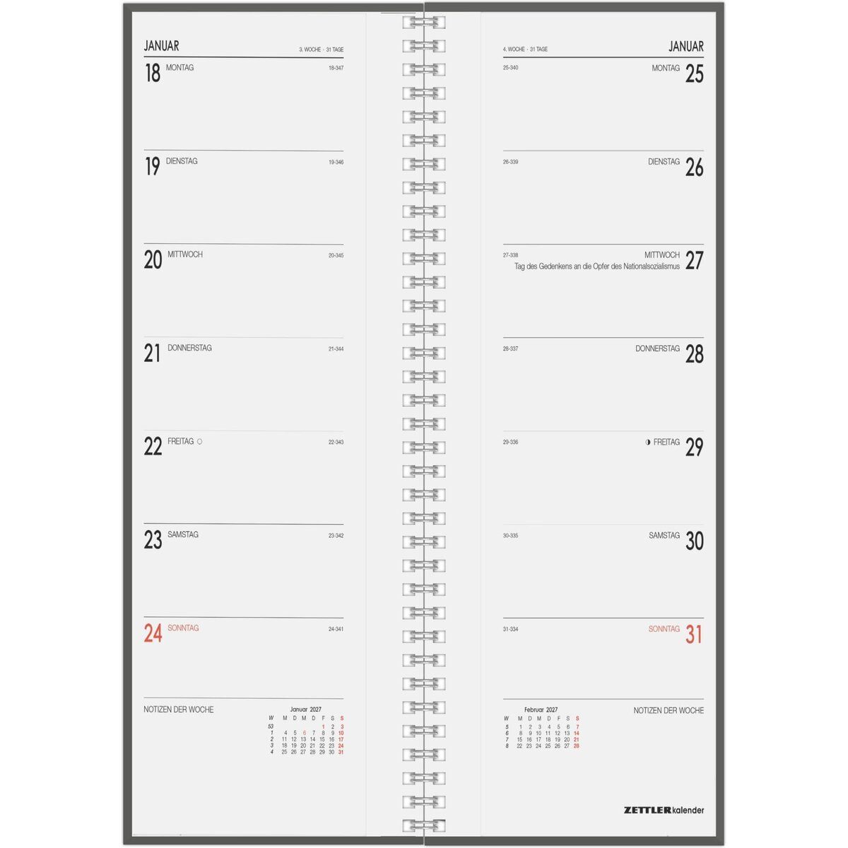 ZETTLER Buchkalender Vormerkbuch 718 10,5x29,7cm 1 Woche/1 Seite schwarz 2027