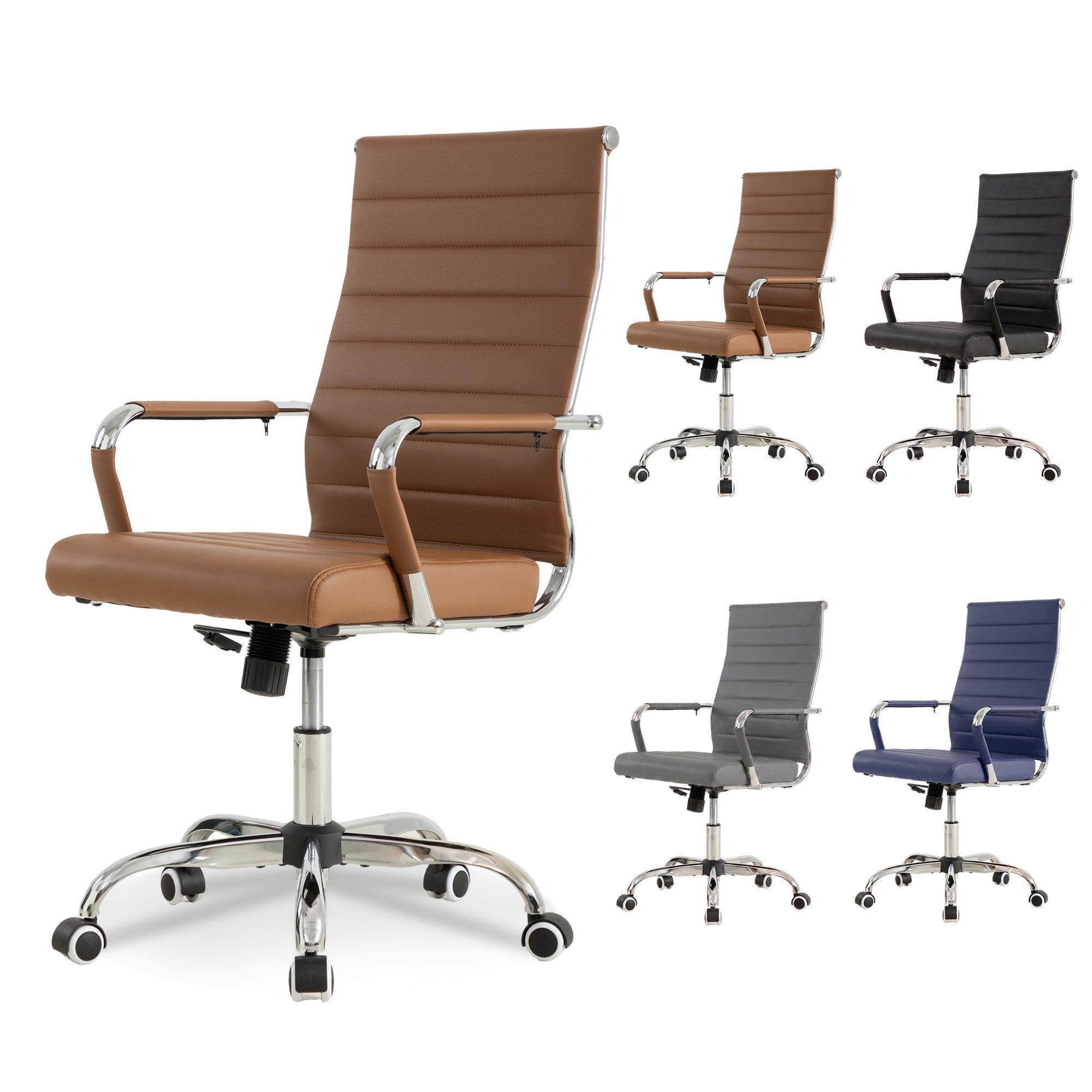 UEV Stuhl Schreibtischstuhl ergonomisch, Drehstuhl mit Rollen (Bis 150kg, Konferenzstühle, Büro-Gästestuhl), Höhenverstellbar,Wippfunktion,Metallrahmen,Gepolstert Kunststoff
