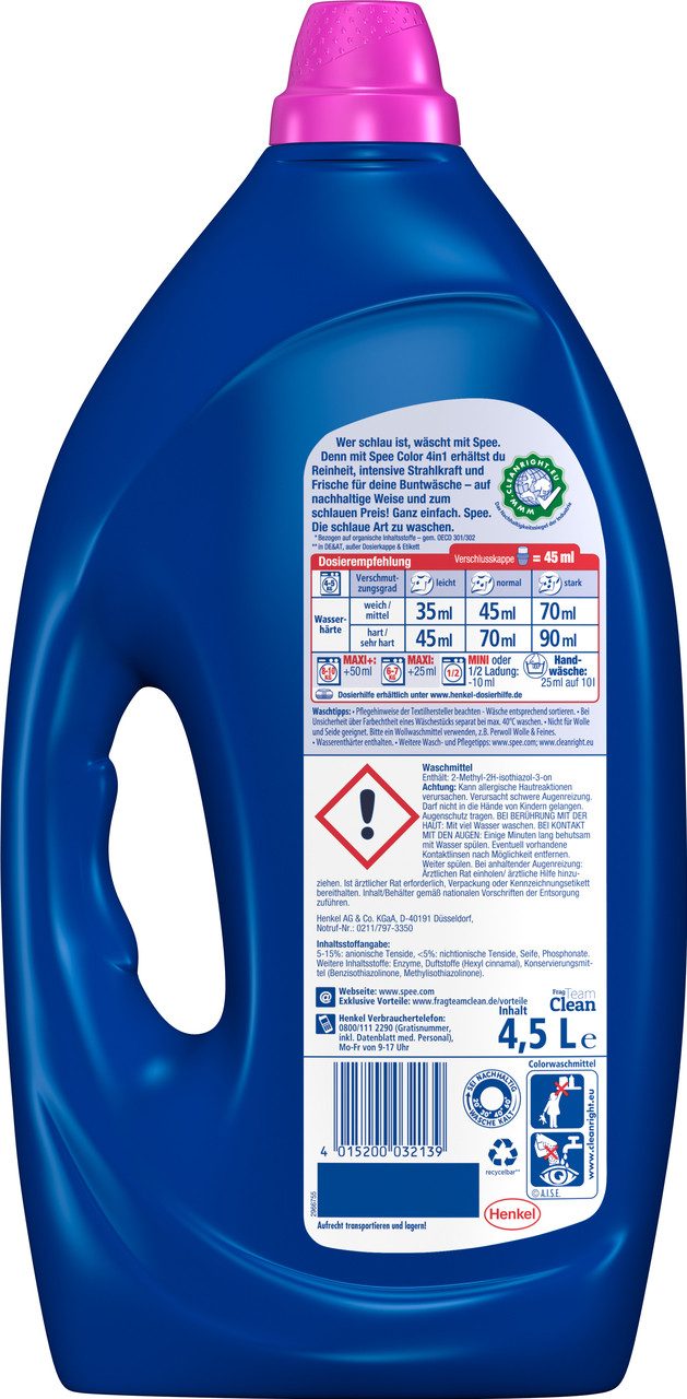 Spee 4 in 1 Color Gel 100 WL & WC FRISCH Kraft Aktiv Blauspüler Mega-Pack Colorwaschmittel (Spar-Set, [2-St. Flüssigwaschmittel & Toilettenstein für Reinheit & Sauberkeit)