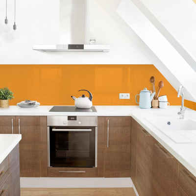 Bilderdepot24 Küchenrückwand gelb dekor einfarbig Wandpaneel Mango Wandverkleidung Küche, (1-tlg., Nischenrückwand - für Fliesenspiegel ohne Bohren - matt), Spritzschutz Rückwand Küche Herd - Folie selbstklebend versch. Größen