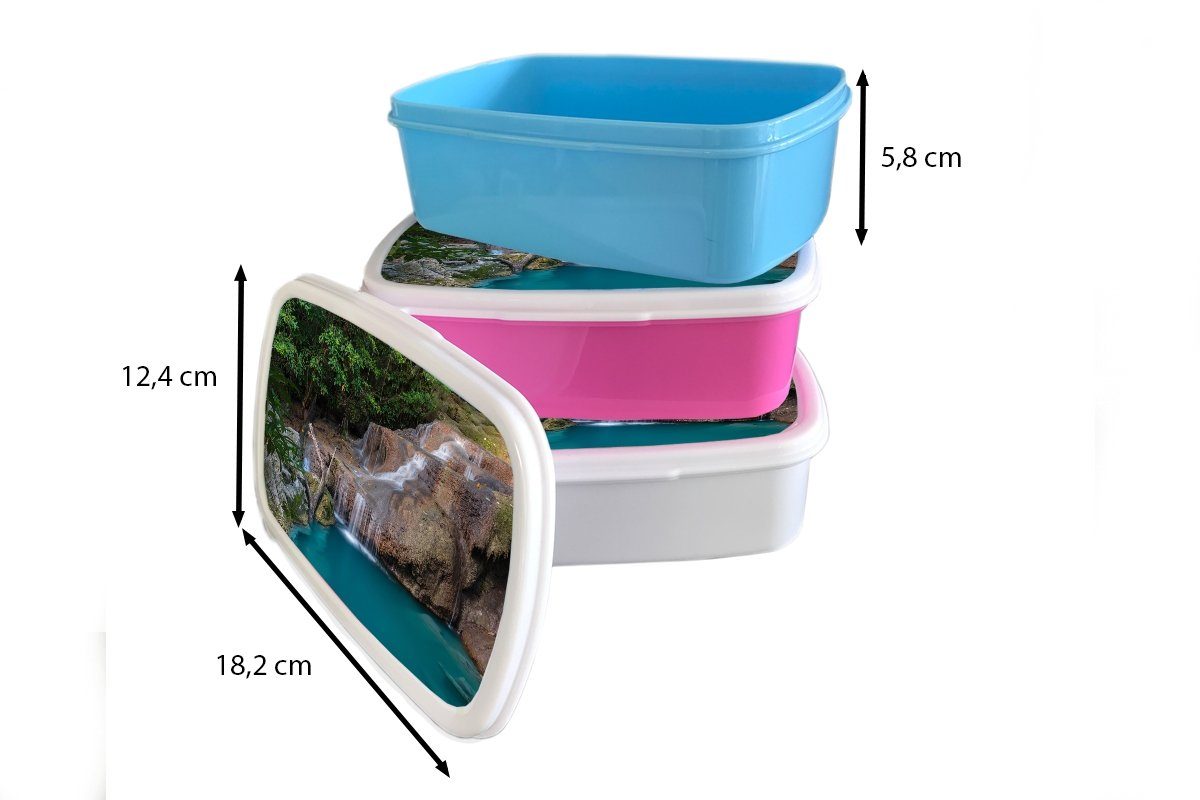 Kunststoff für Lunchbox Kunststoff, - MuchoWow Brotdose Erwachsene, Landschaft, Felsen Kinder, Wasserfall Snackbox, Mädchen, Brotbox (2-tlg), - rosa