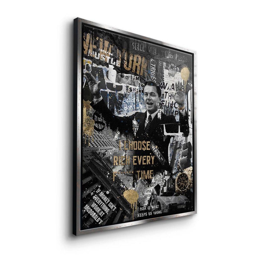 DOTCOMCANVAS® Leinwandbild, Premium Motivationsbild - Wandbild CHOO$E schwarzer Rahmen RICH I