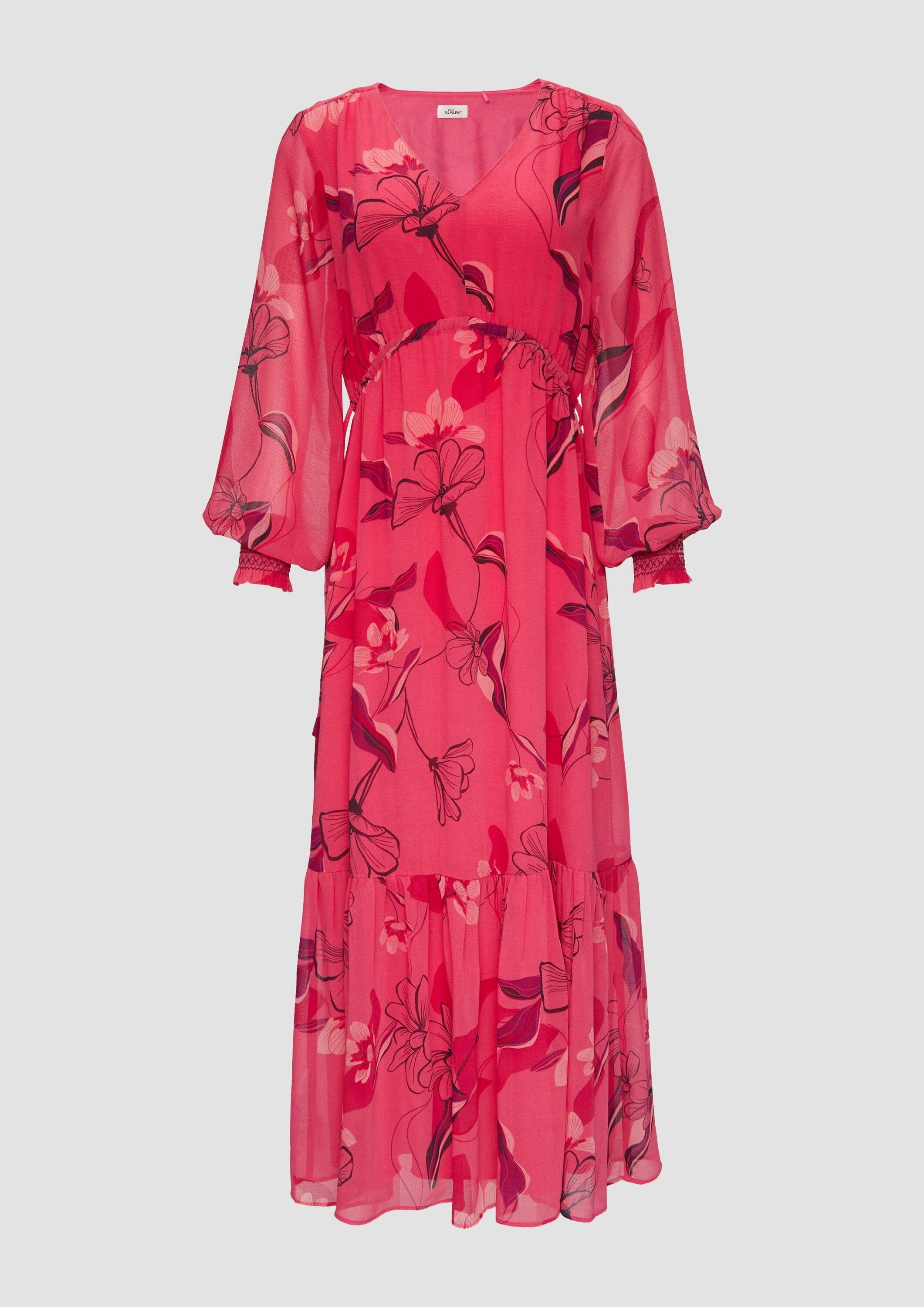 s.Oliver Maxikleid Kleid Langes Chiffonkleid mit Smok-Details