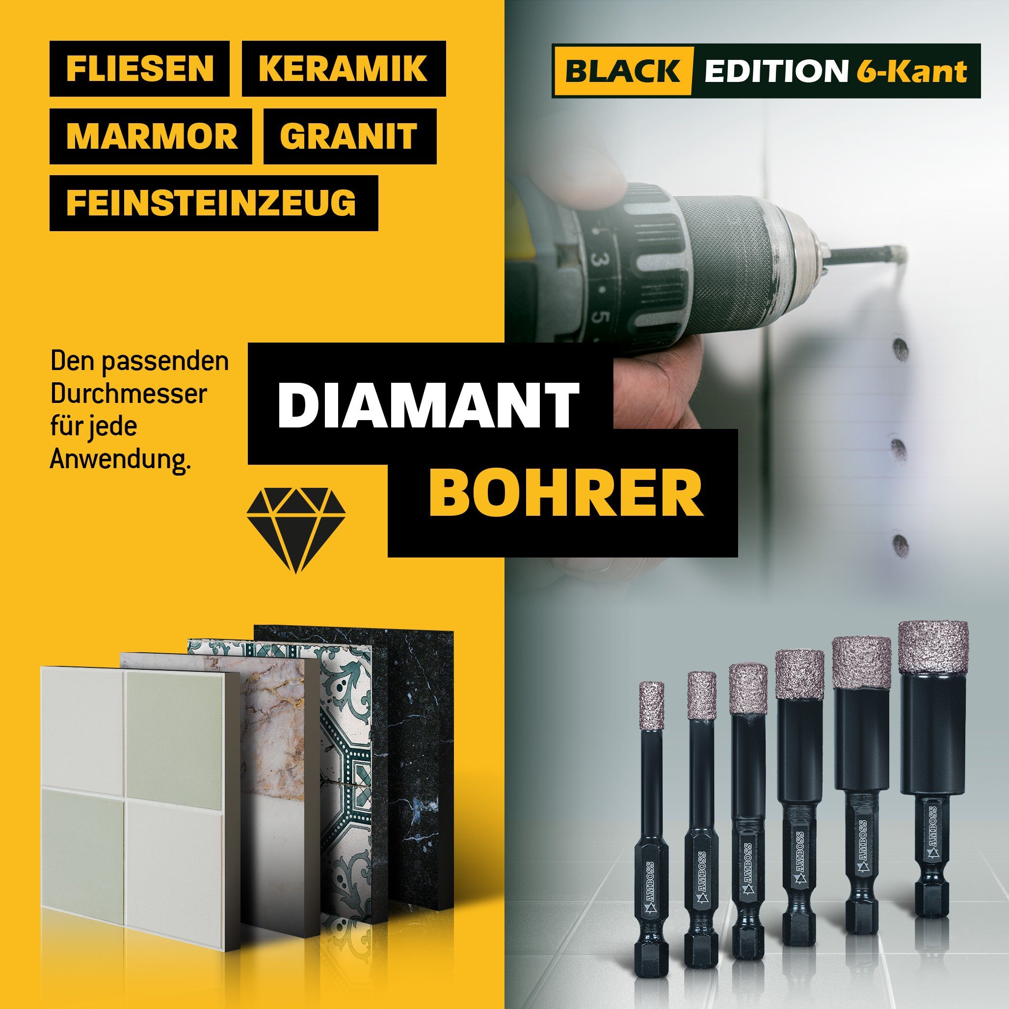 Amboss Werkzeuge Ø 10 Amboss 10 mm, Bohrer Lochsäge mm Diamant Edition Black