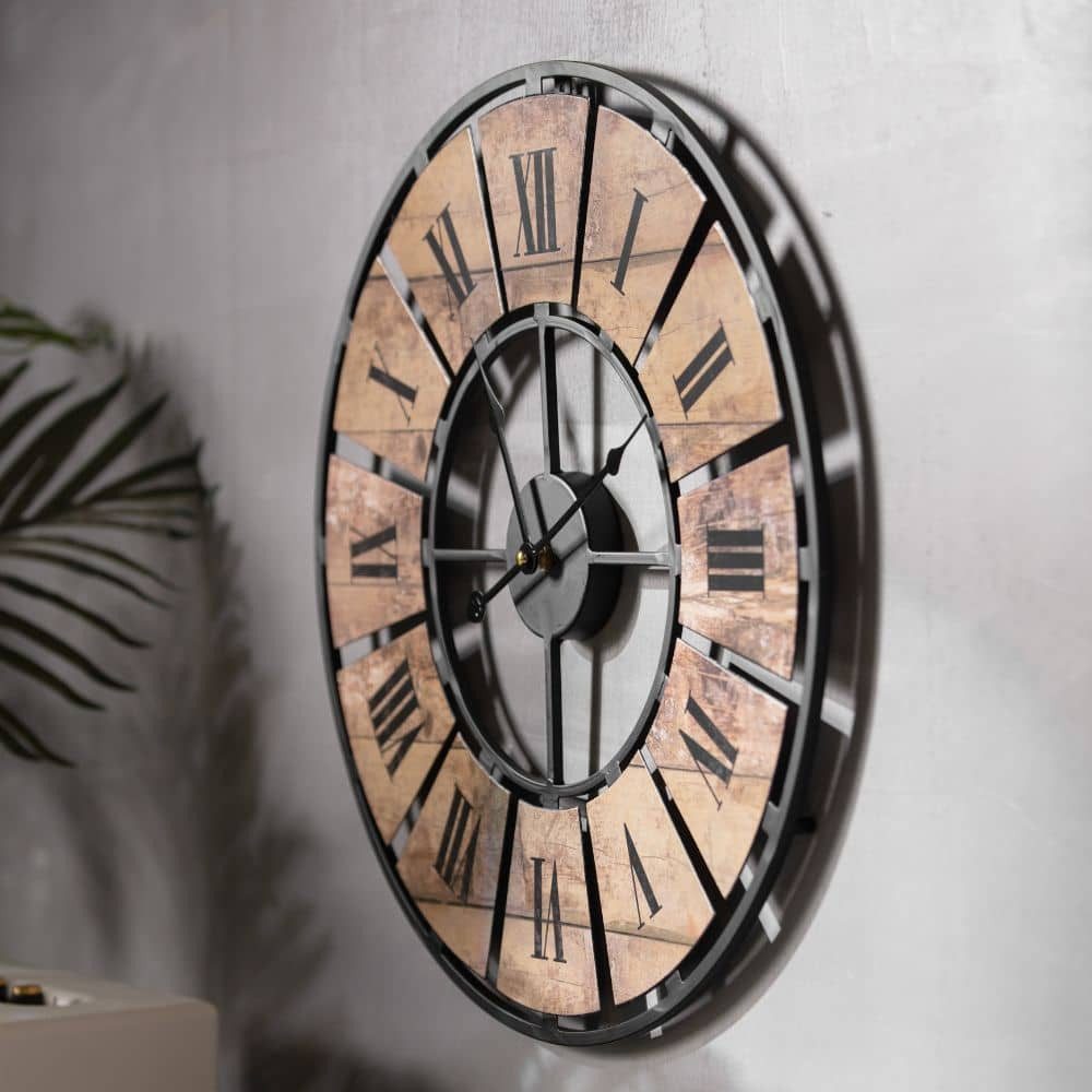K&L Wall Art Wanduhr Große XXL Vintage Metalluhr Wohnzimmer Uhr XL Retro Küchenuhr (Used Look Metalluhr, leises Quarz Uhrwerk)