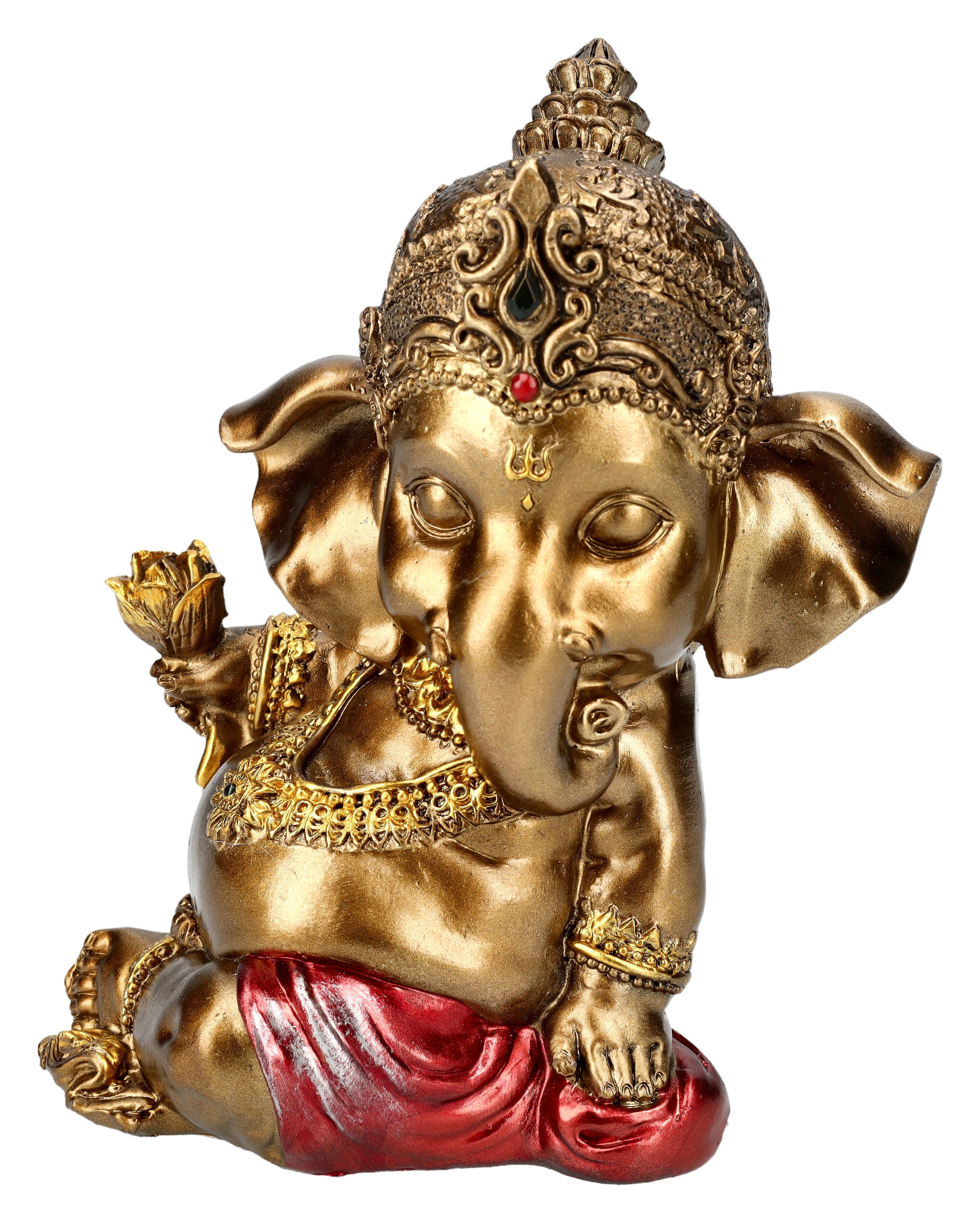 Figuren Shop GmbH Dekofigur Ganesha Figur klein mit Blume - Dekofigur Mythologie Hinduismus Deko