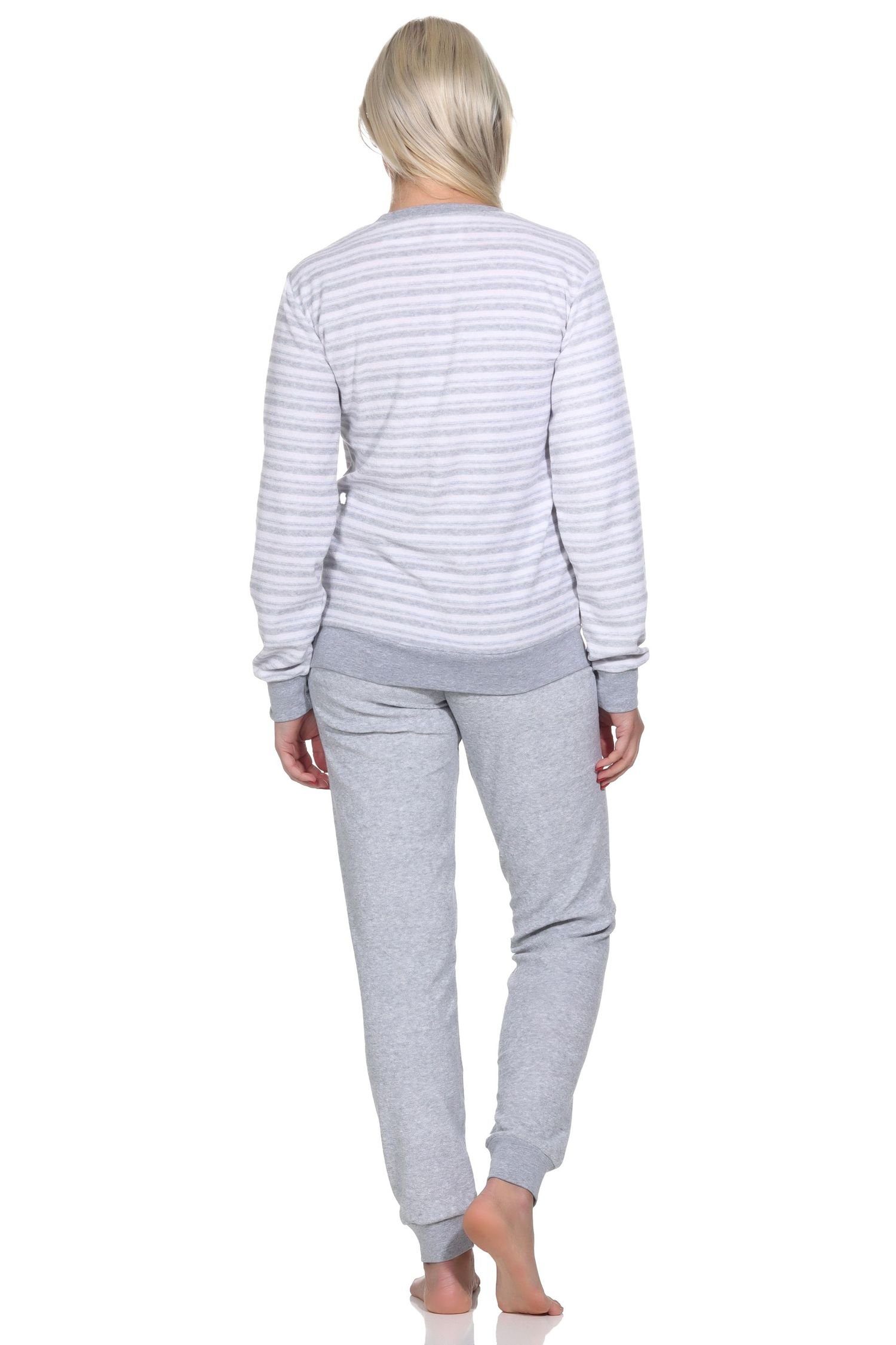 Normann Pyjama Wunderschöner Damen Frottee Schlafanzug langarm Pyjama mit Bündchen