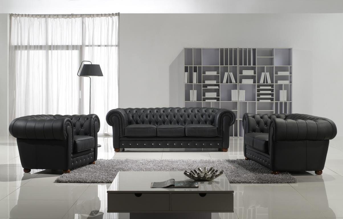 Salottini Chesterfield-Sofa Luxus Chesterfield Newcastle Sofagarnitur Leder 3/1/1, 3 Teile, Handarbeit