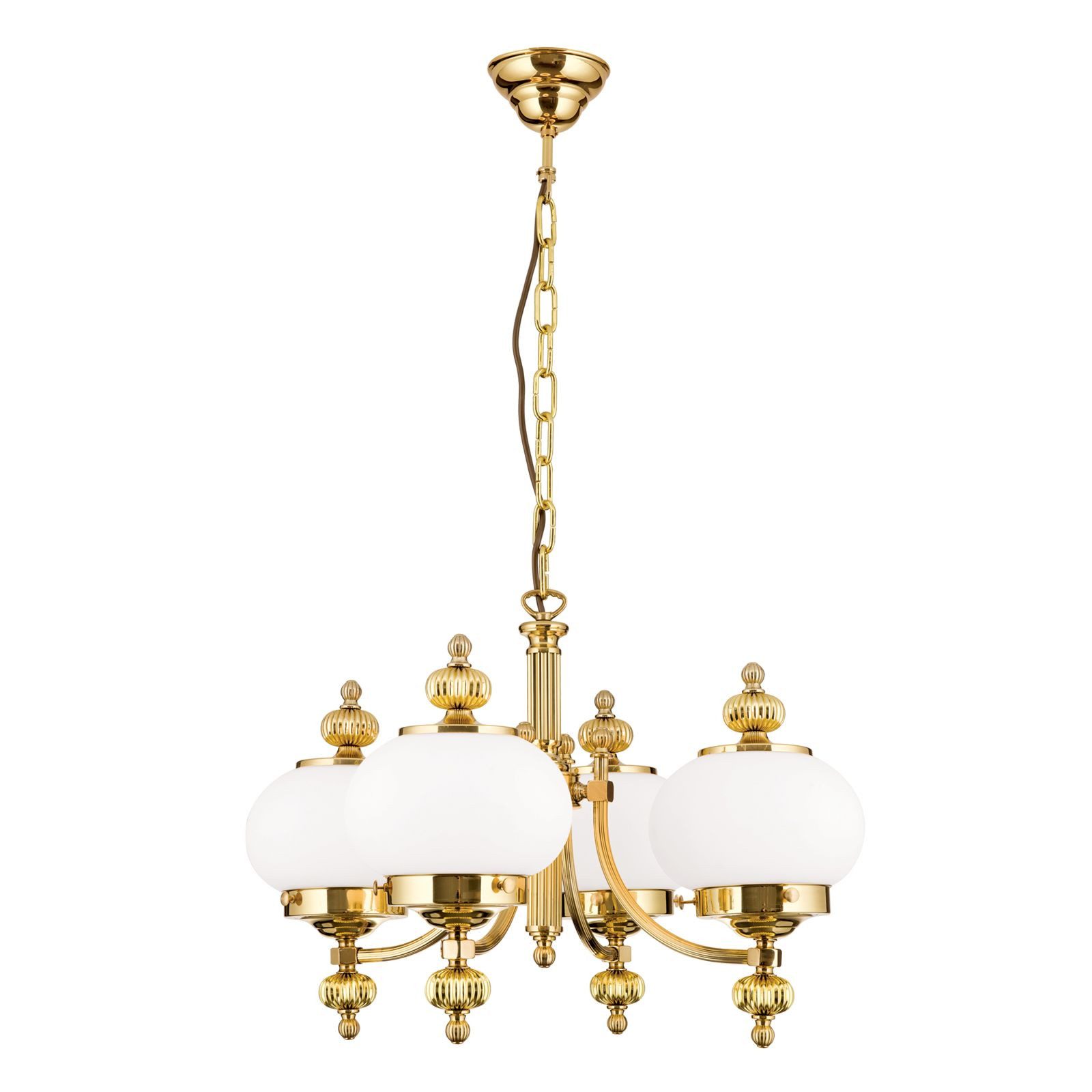 Licht-Erlebnisse Kronleuchter VIKTOR, ohne Leuchtmittel, Glas Messing E27 B: 58 cm H: 108 cm in glänzend Weiß 4-flammig