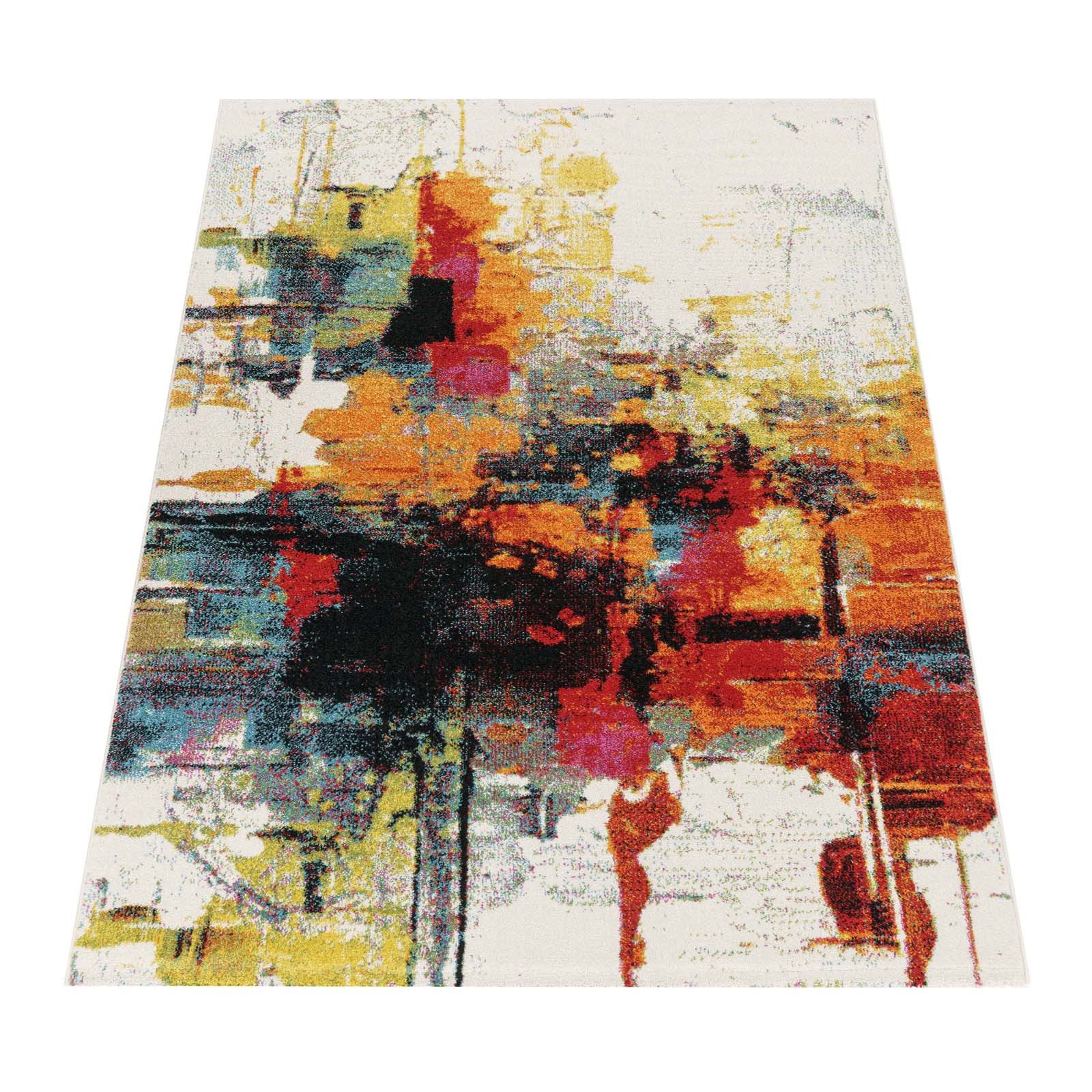 TaCa Home Teppich Kurzflor-Frisee-Teppich, rechteckig, Höhe: 16 mm, Wohnzimmer Esszimmer Schlafzimmer Gang Flur, bunt - 80 x 150 cm