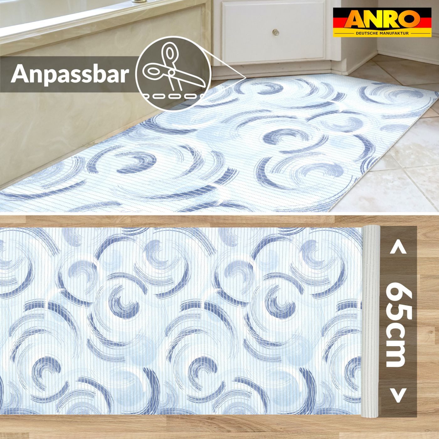 ANRO Schaum-Badematte pflegeleicht Kreis rutschfeste Duschmatte mit Drainage, Höhe 5 mm, Drainage, hält die füße warm, isolierend, Kunststoff, Rechteckig, Weichschaummatte 100x65cm Rechteckig RAW Blau