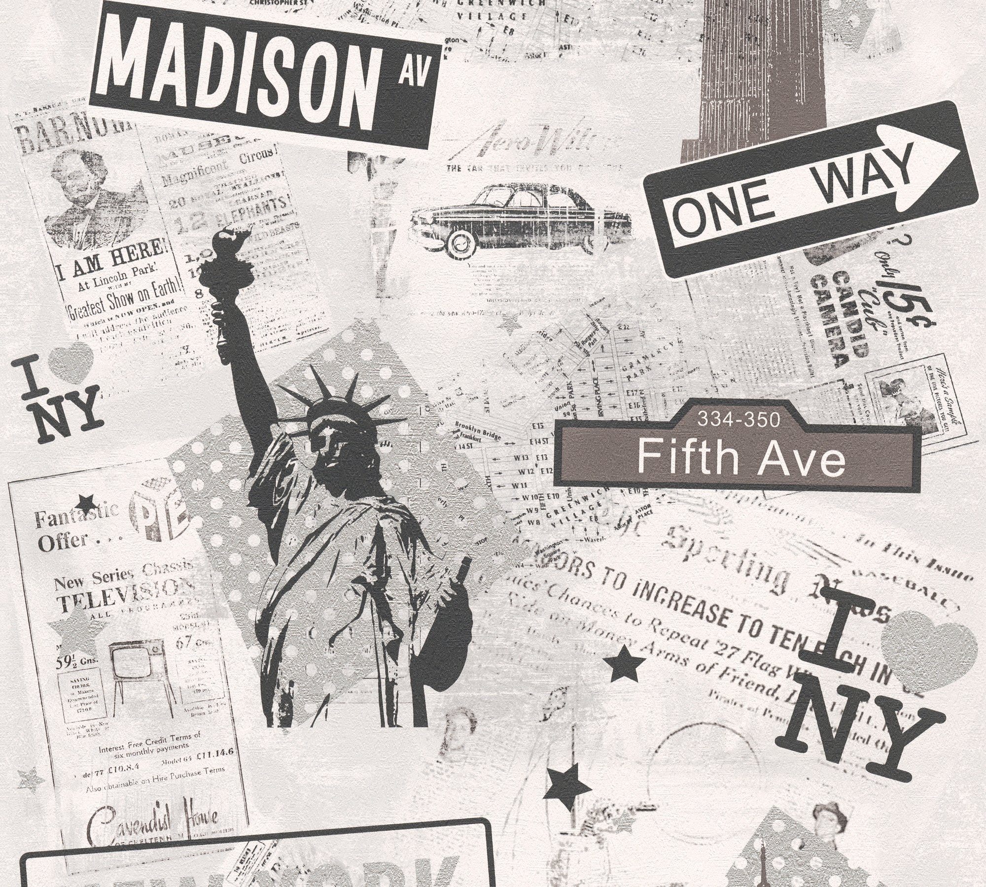 A.S. Création Papiertapete Boys & Girls 6 New York, geprägt, urban, Tapete Ausgefallene Grau Silber