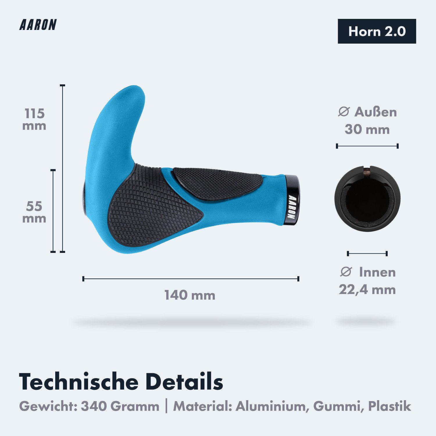 AARON Fahrradlenkergriff Horn - Ergonomische Fahrradgriffe mit Hörnchen für MTB Trekking