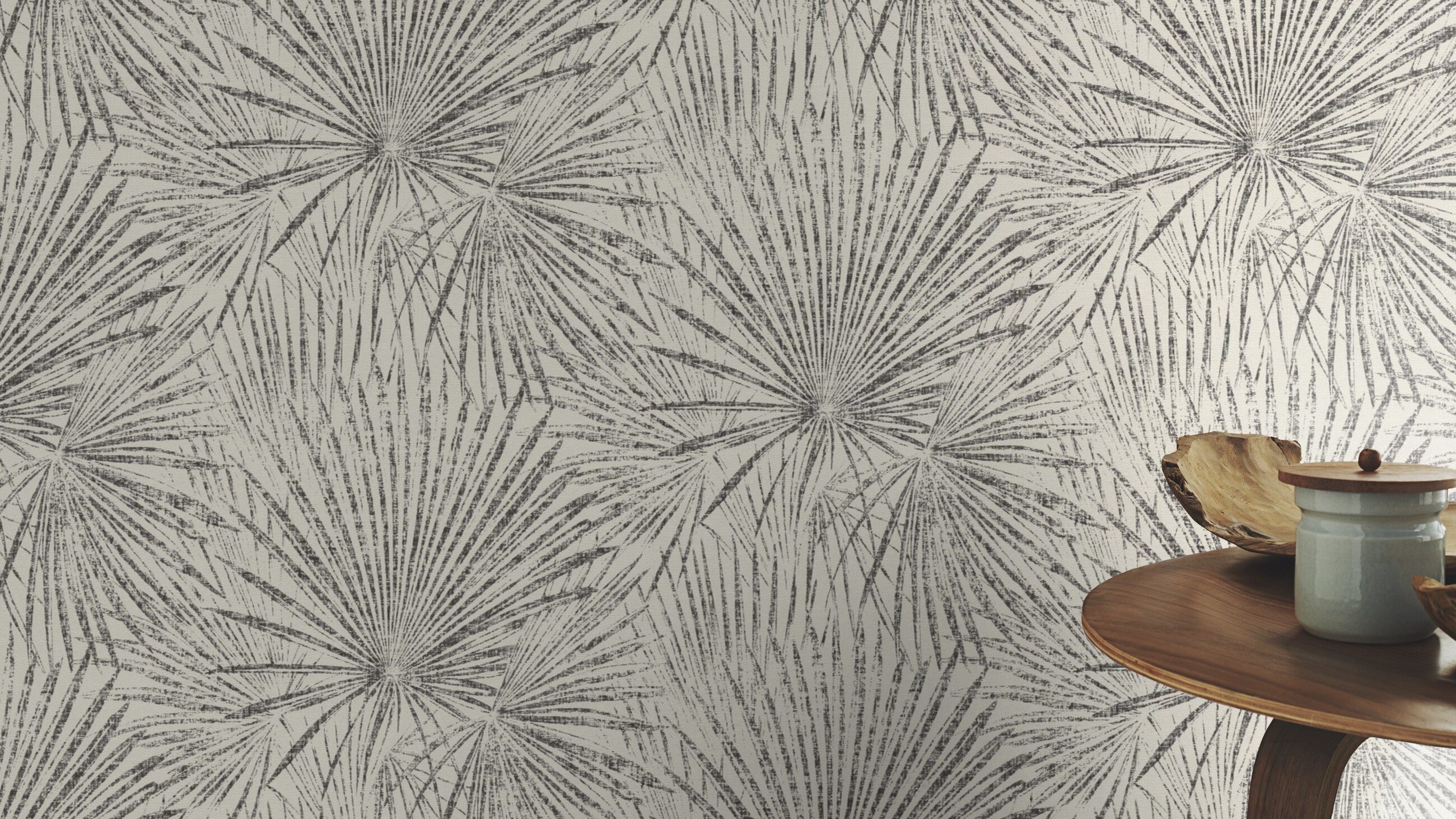 Rasch Vliestapete Palmen & Dschungel - Vinyltapete Weiß Schwarz, Floral, (1 Rolle, 1 St., 10,05 m x 0,53 m), gute Lichtbeständigkeit, feucht abwischbar, restlos abziehbar