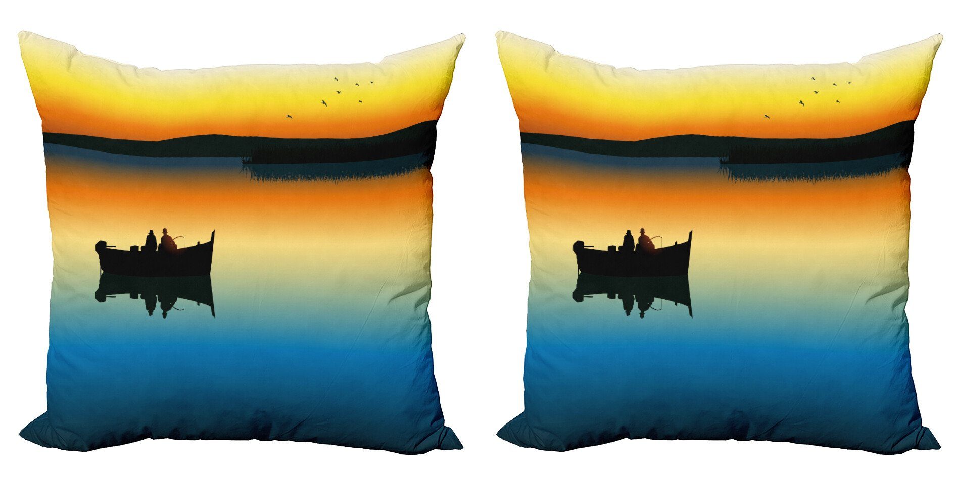 Kissenbezüge Modern Accent Doppelseitiger Digitaldruck, Abakuhaus (2 Stück), Natur Sonnenuntergang am See-Fischen