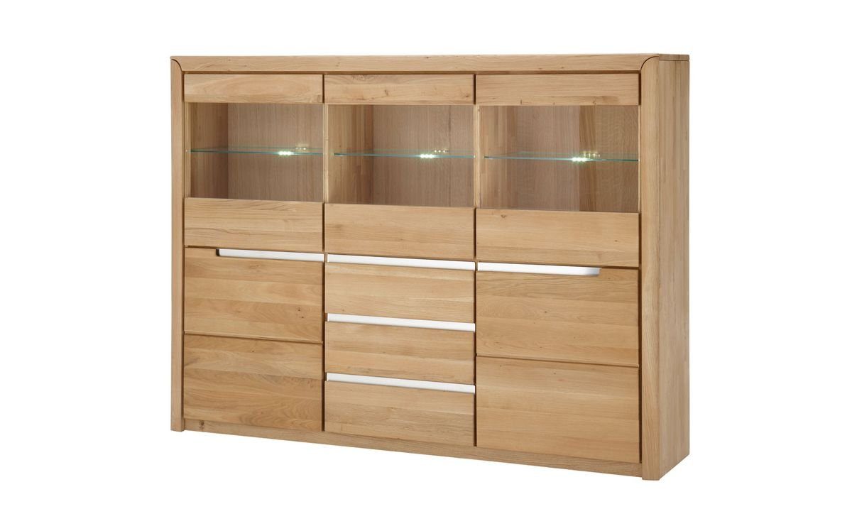 expendio Wohnzimmer-Set Pisa 55, Softclose bianco Eiche (Spar-Set, montiert mit 4-St), und massiv Glaskantenbeleuchtung