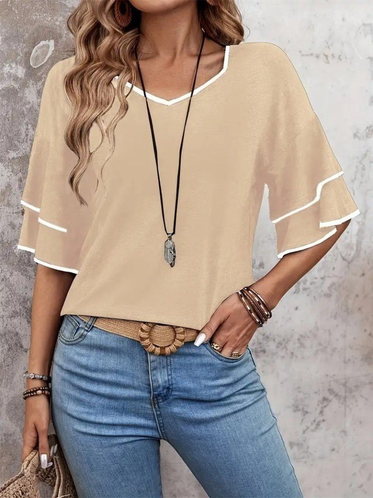Blusentop JANE'S Damen Kurzarm V-Ausschnitt Viskose Bluse