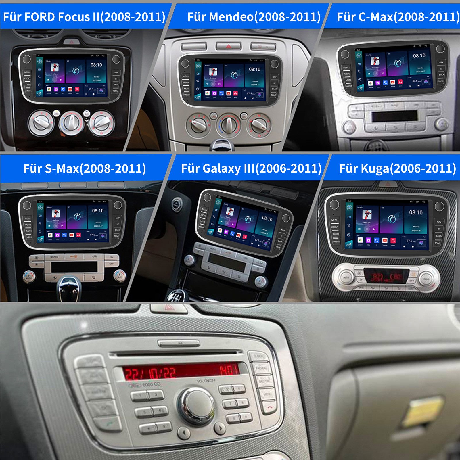 ESSGOO Android15 Für Ford Focus Mk2 Mondeo C/S-MAX Galaxy Kuga GPS Autoradio Navigationsgerät (Carplay Android Auto Bluetooth EQ USB GPS Navi WIFI Touchscreen) – Bild 5 von 5
