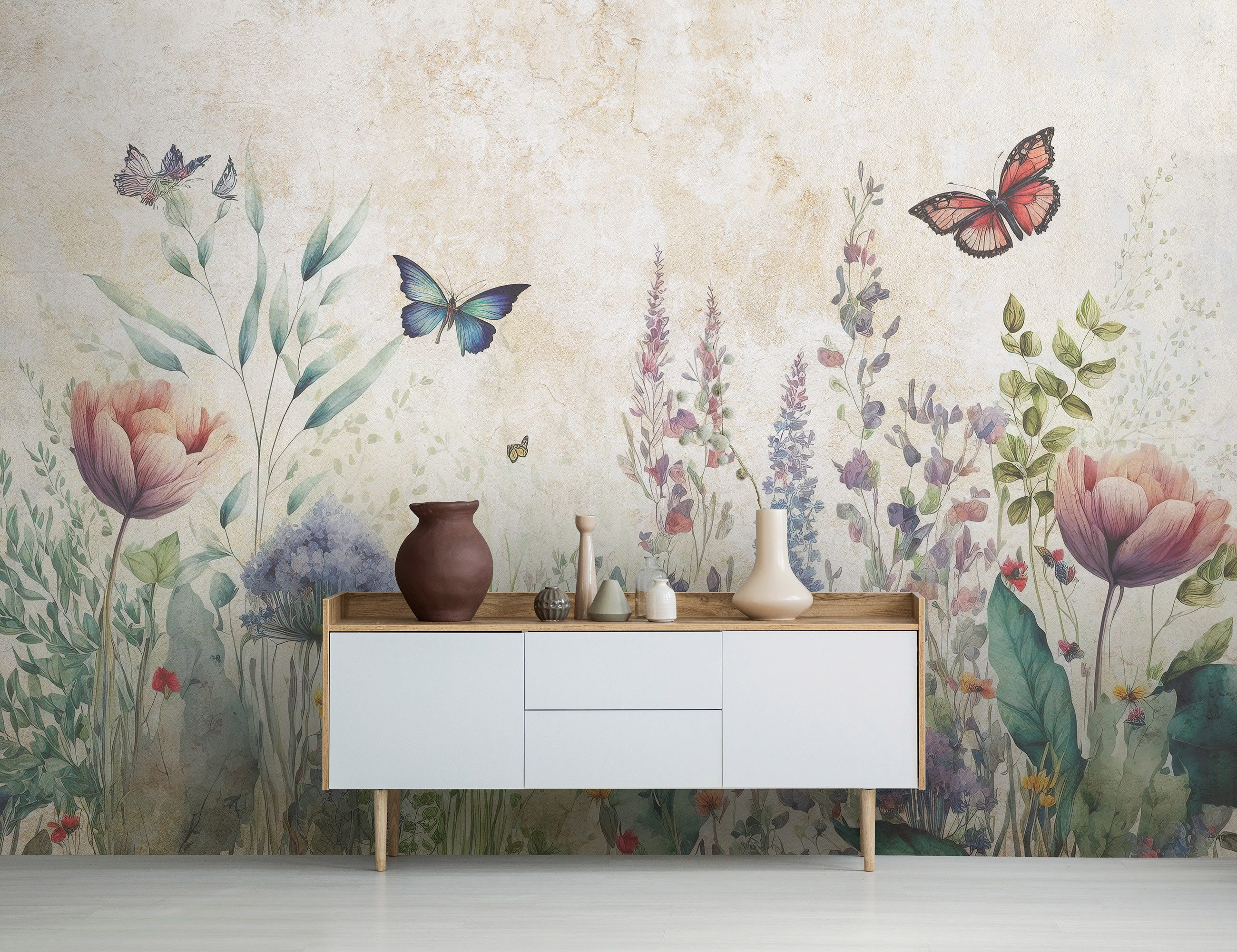 Wallarena Fototapete Blumen Vintage Wiese Vlies günstig online kaufen