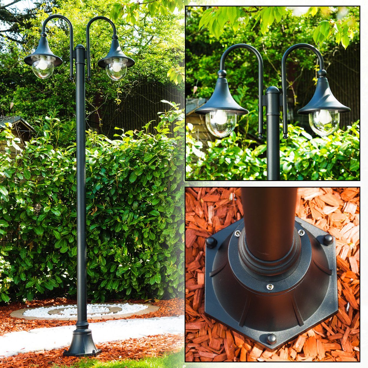 hofstein Außen-Stehlampe »Paraolo« Außenleuchte Kandelaber in antikem Look, ohne Leuchtmittel, Metall Schwarz,Wegeleuchte 225cm,Retro/Vintage,Gartenlampe,E27,IP44