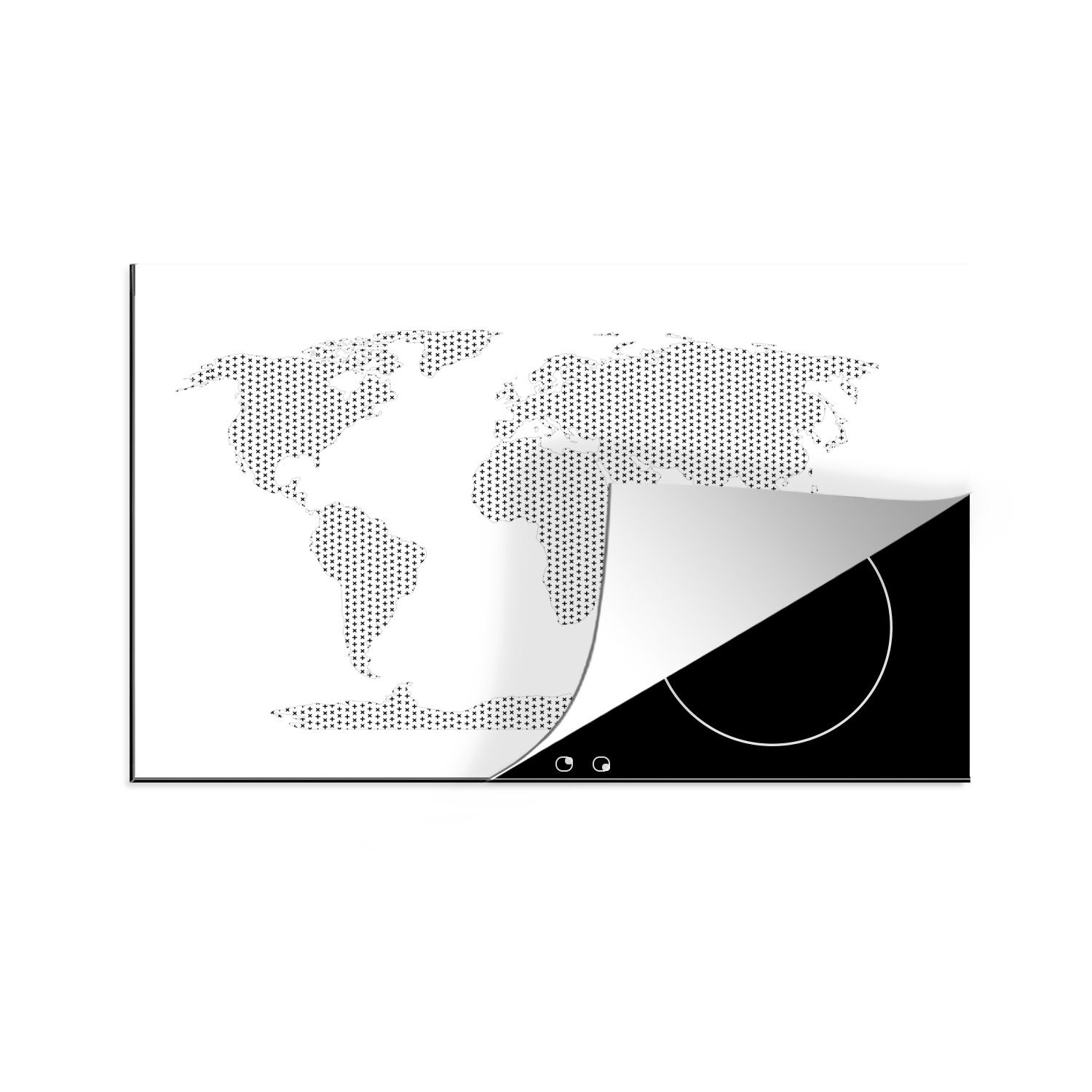 MuchoWow Herdblende-/Abdeckplatte Weltkarte - Abstrakt - Schwarz - Weiß - Kind - Jungen - Mädchen, Vinyl, (1 tlg), 81x52 cm, Induktionskochfeld Schutz für die küche, Ceranfeldabdeckung