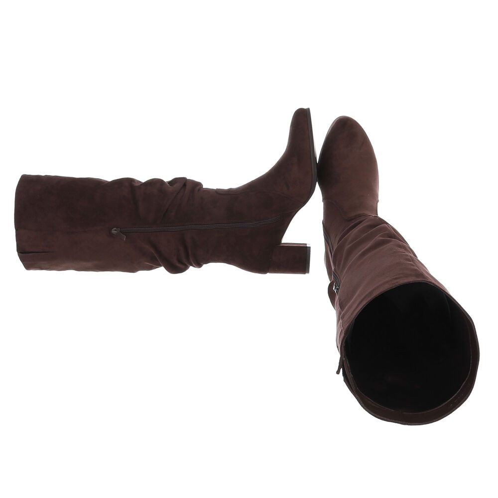Ital-Design Damenstiefel kniehoch mit Blockabsatz und Raffungen Stiefel (92002420) Blockabsatz Stiefel in Braun